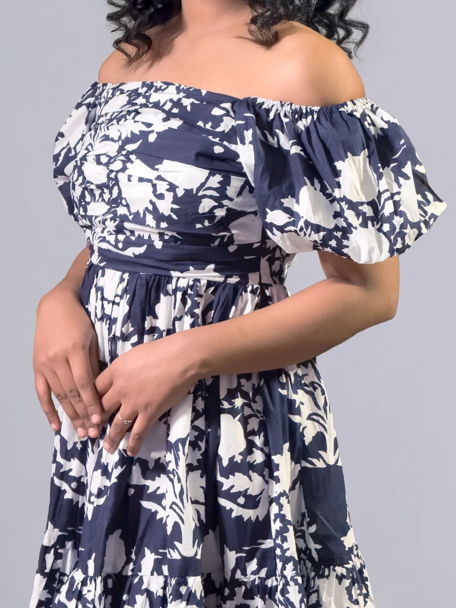 Moonlit Garden Off-Shoulder Flared Dress (AL-SS1-25-2010)