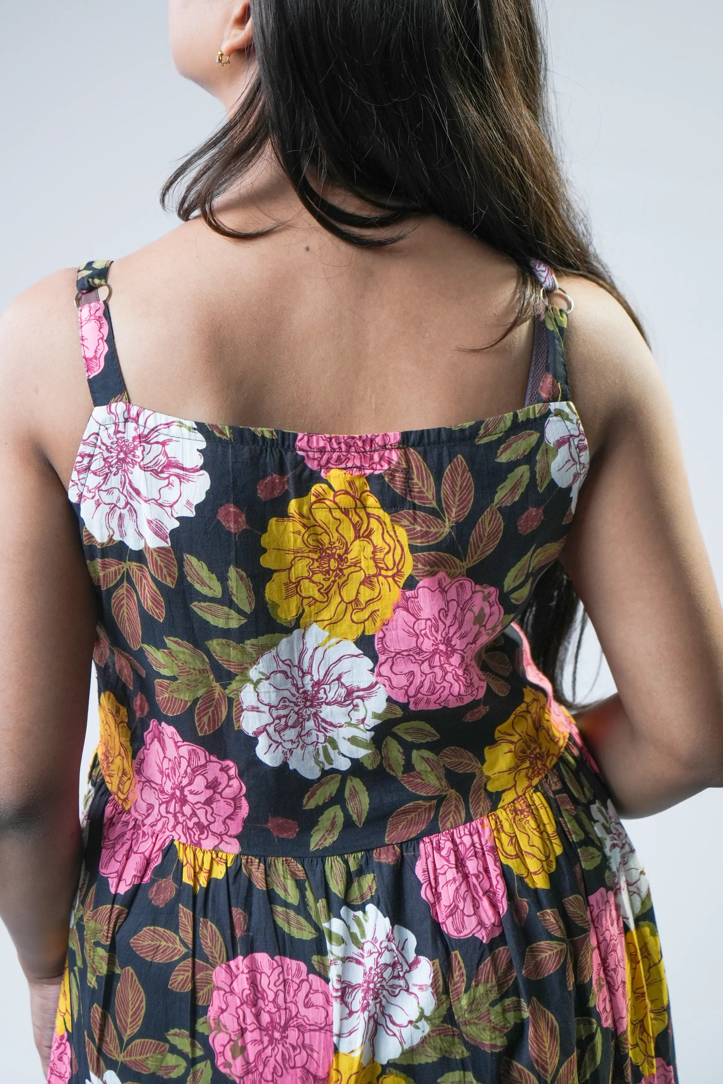 Black Garden Bloom Tiered Maxi Dress