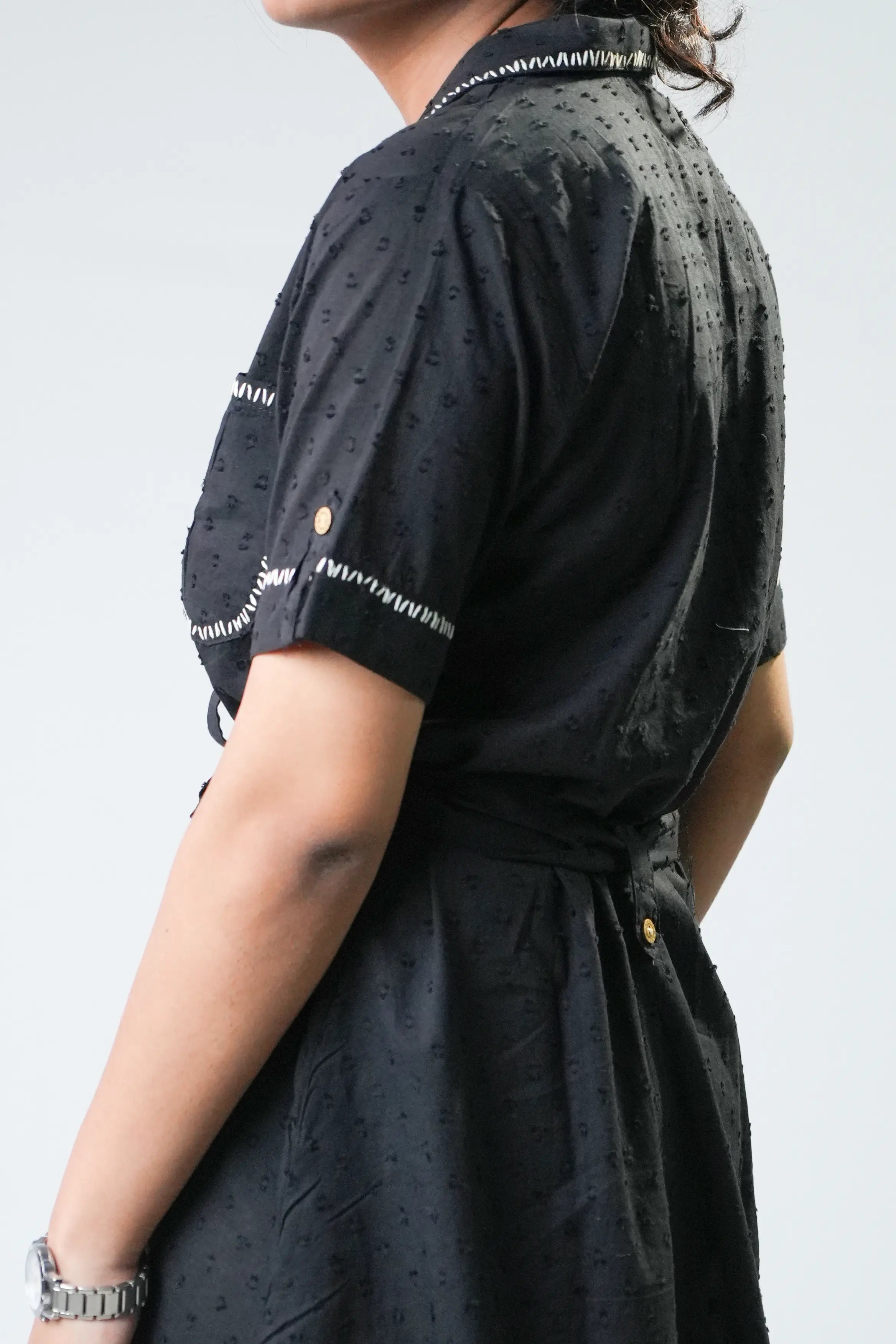 Classic Black Belted Short Sleeve Shirt Dress