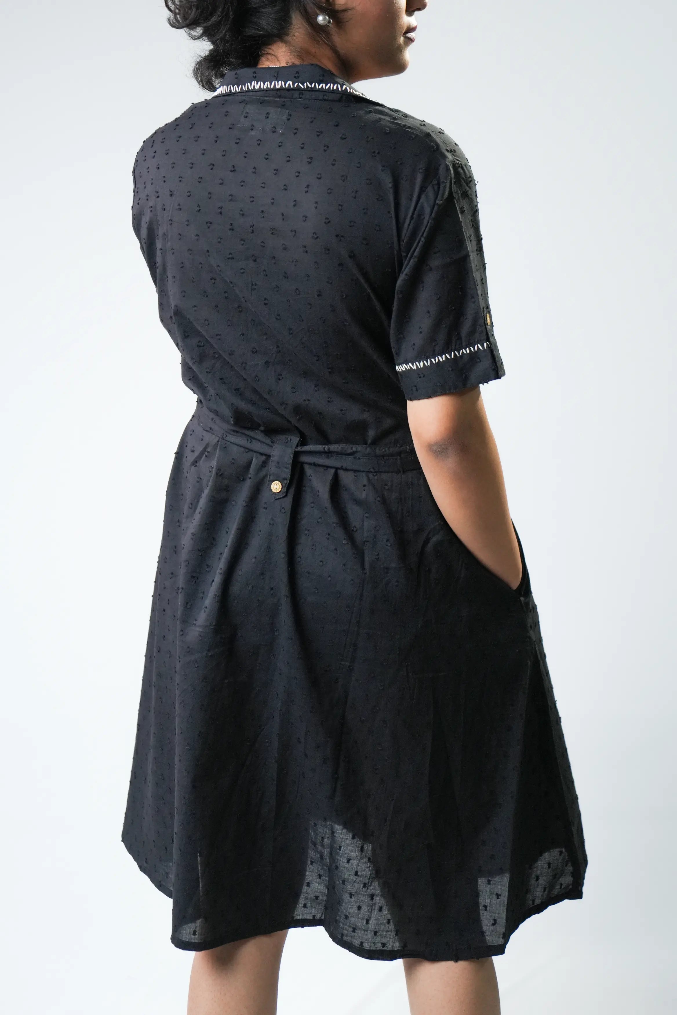 Classic Black Belted Short Sleeve Shirt Dress