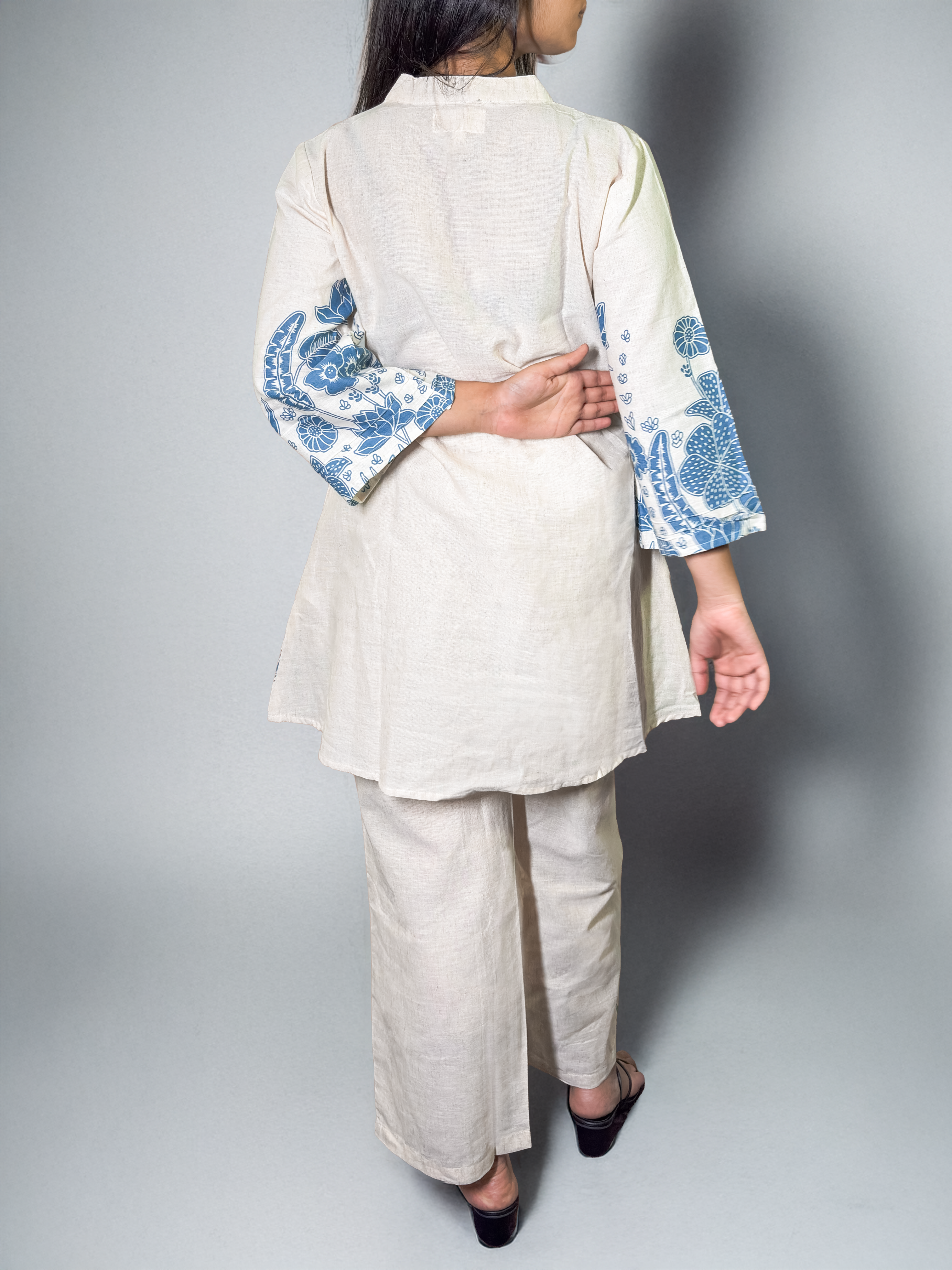 Ivory & Indigo Hand block Floral Coord Set - Al-SS1-25-0001