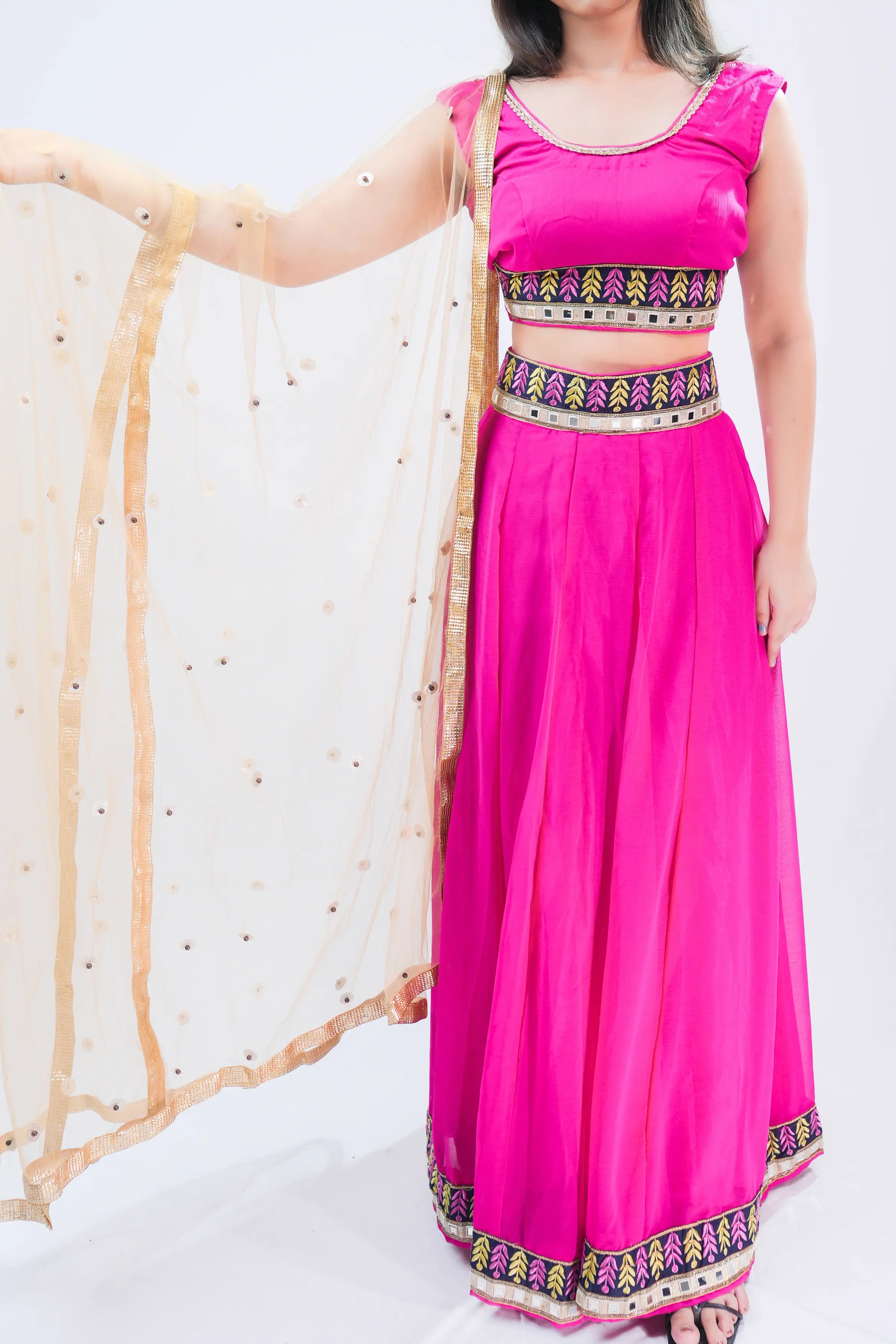 Magenta Embroidered Ethnic Lehenga Set