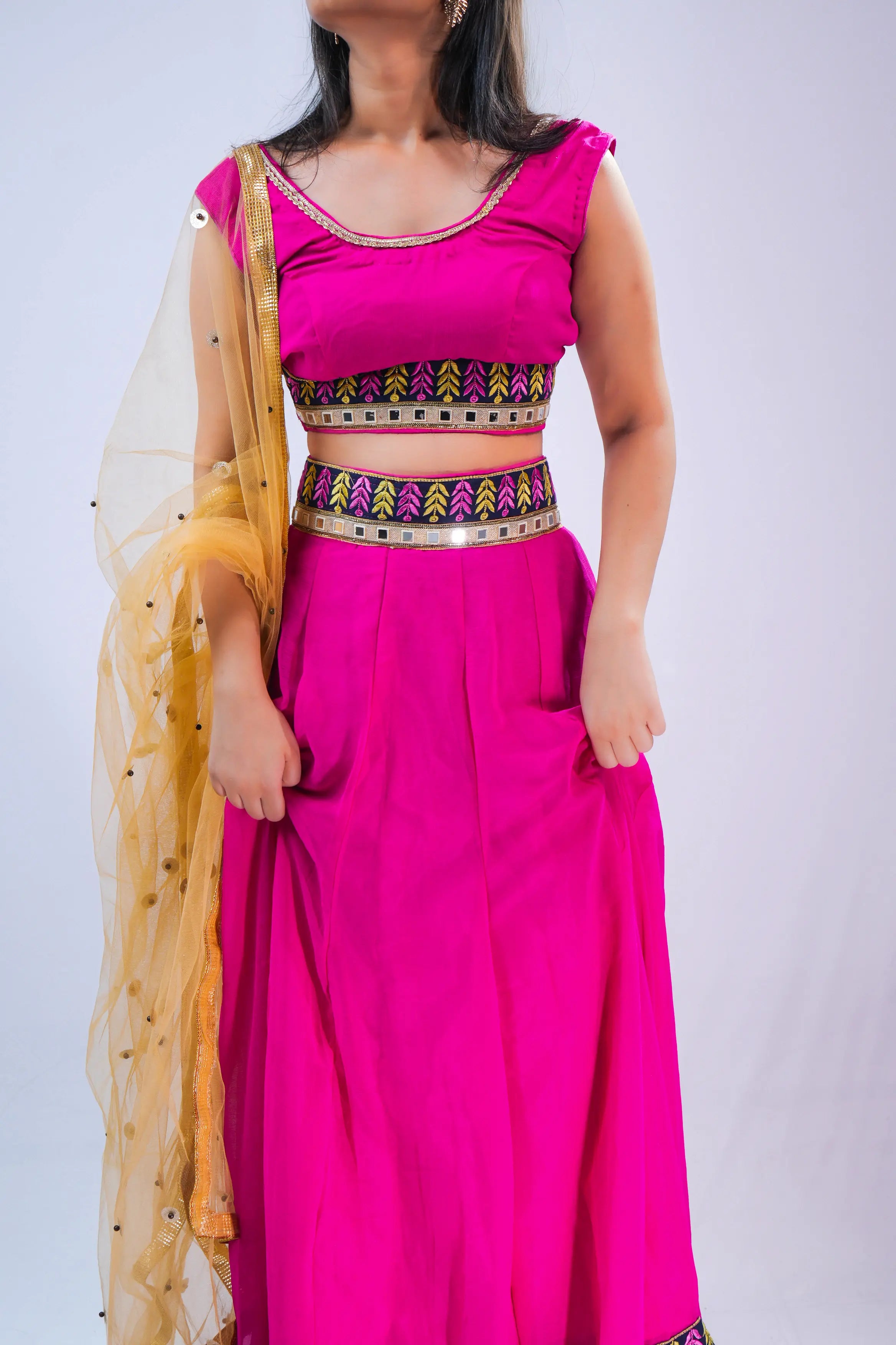 Magenta Embroidered Ethnic Lehenga Set