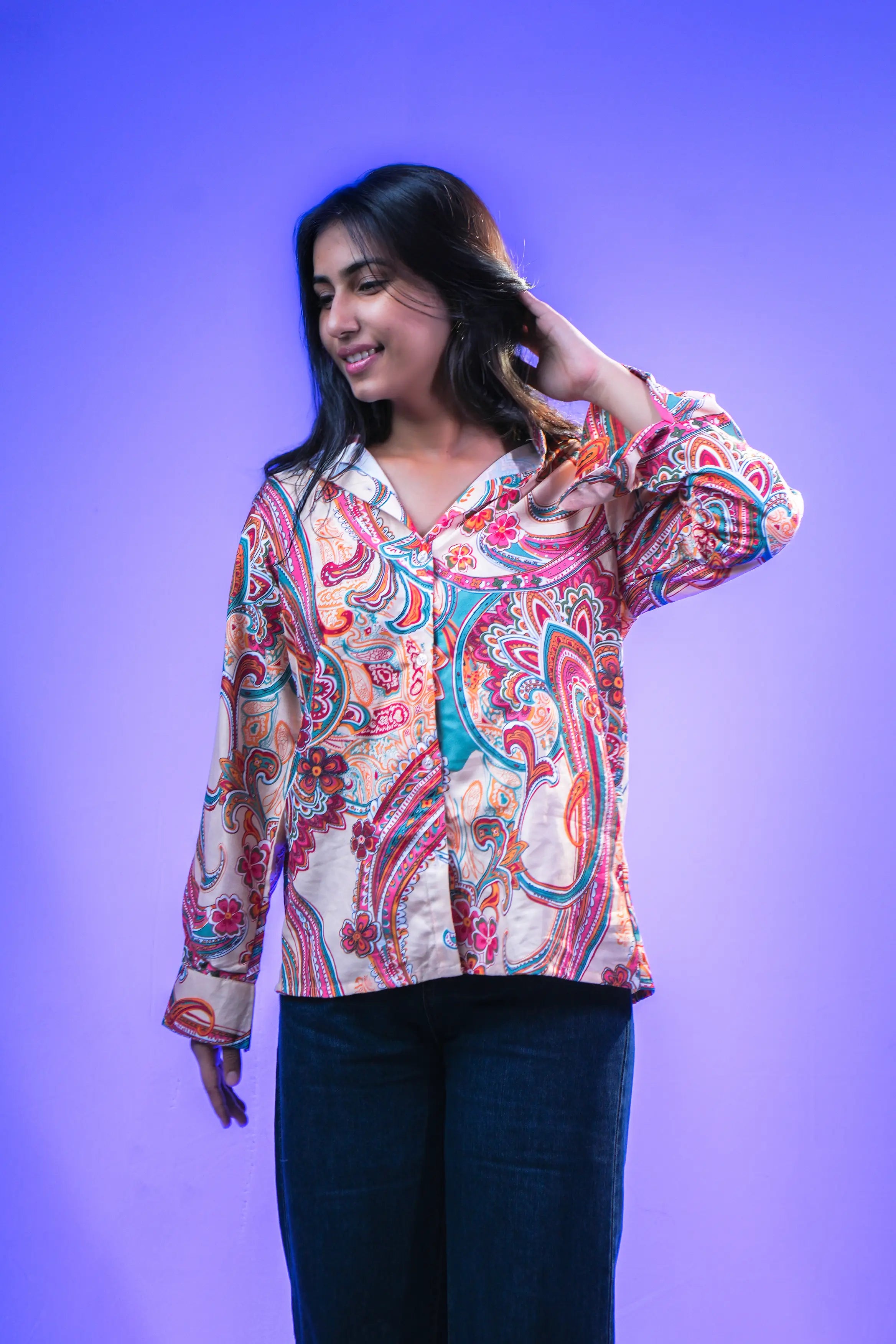 Peach Paisley Printed Relaxed Fit Shirt