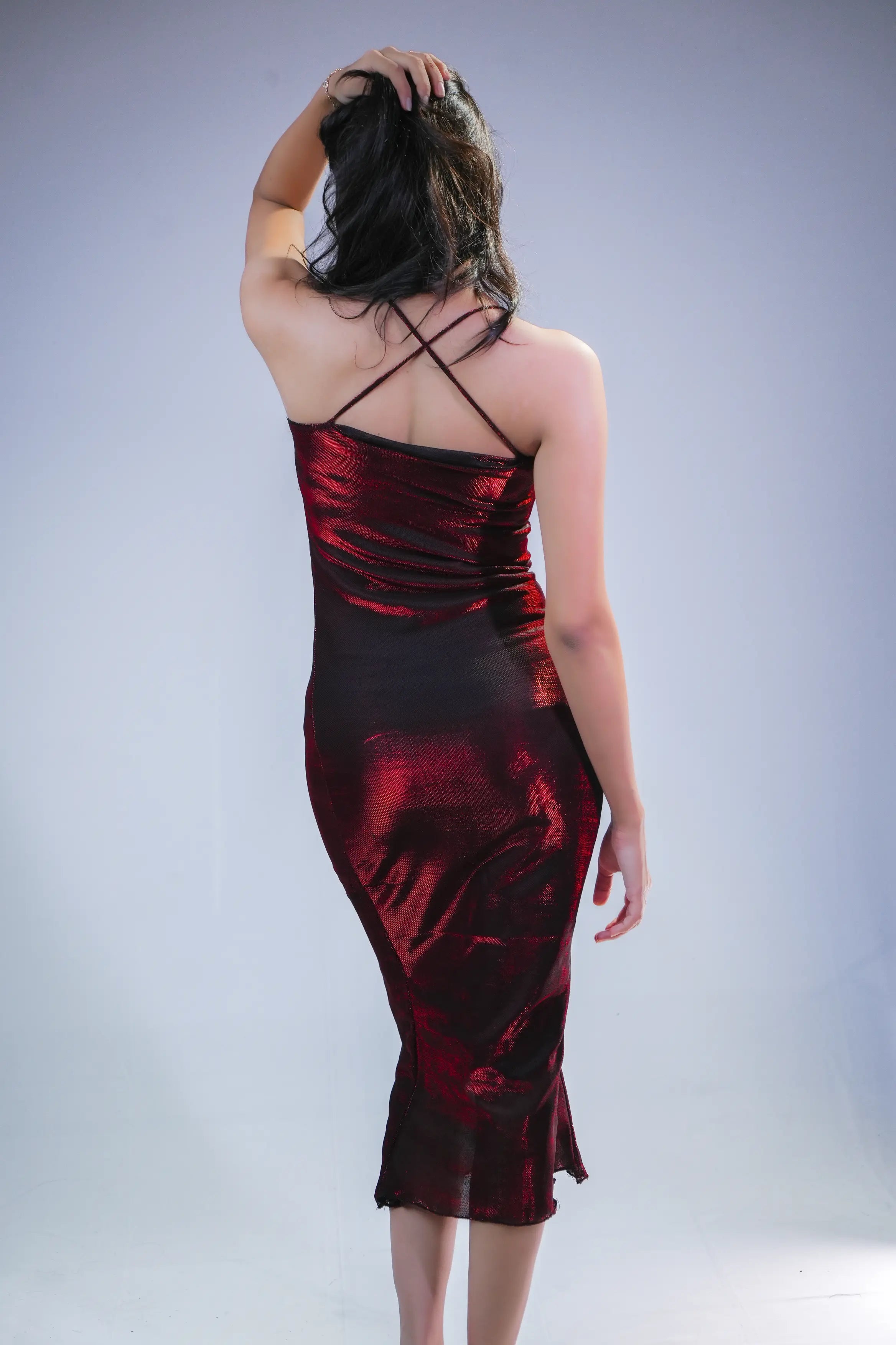 Burgundy Velvet Strappy Slip Midi Dress