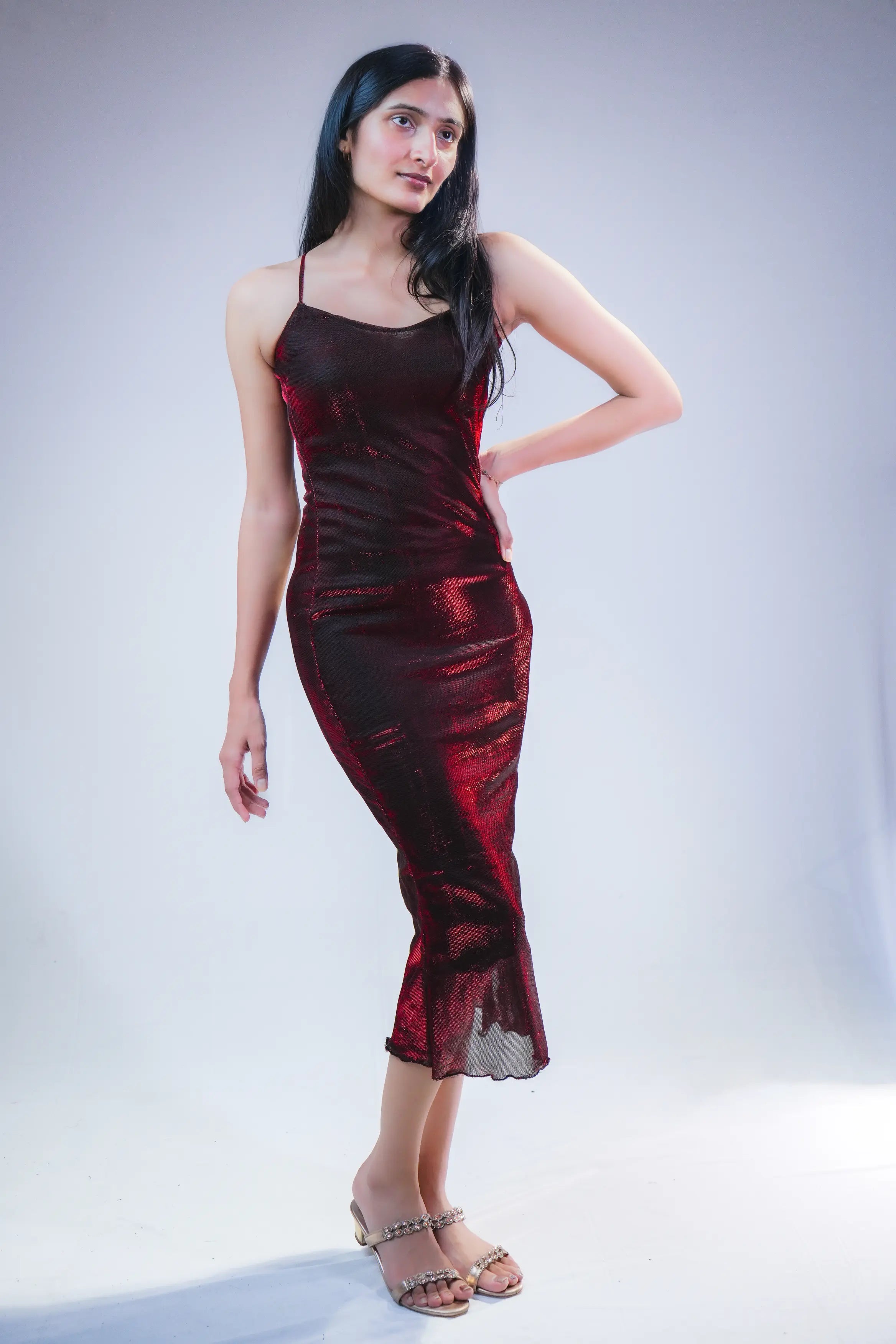Burgundy Velvet Strappy Slip Midi Dress