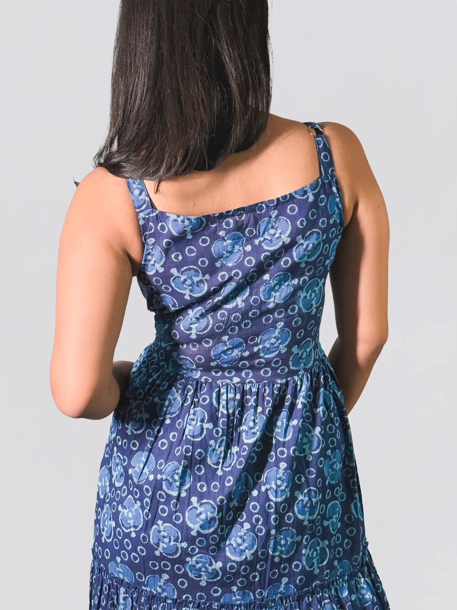 Indigo Blue Floral Printed Dress with Button Front