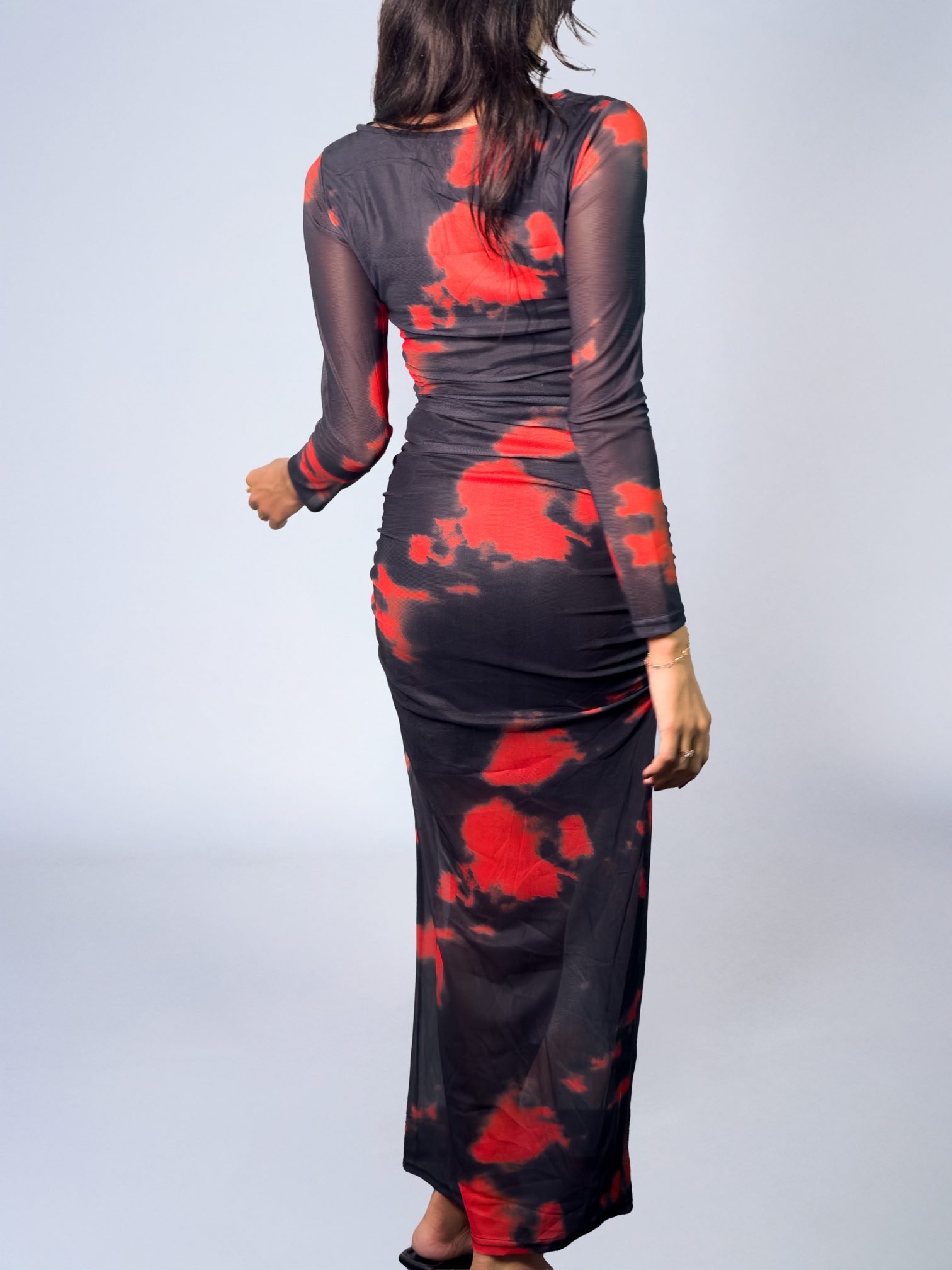Midnight Flame Tie-Dye Ruched Bodycon Dress – AL-SS1-25-2001A