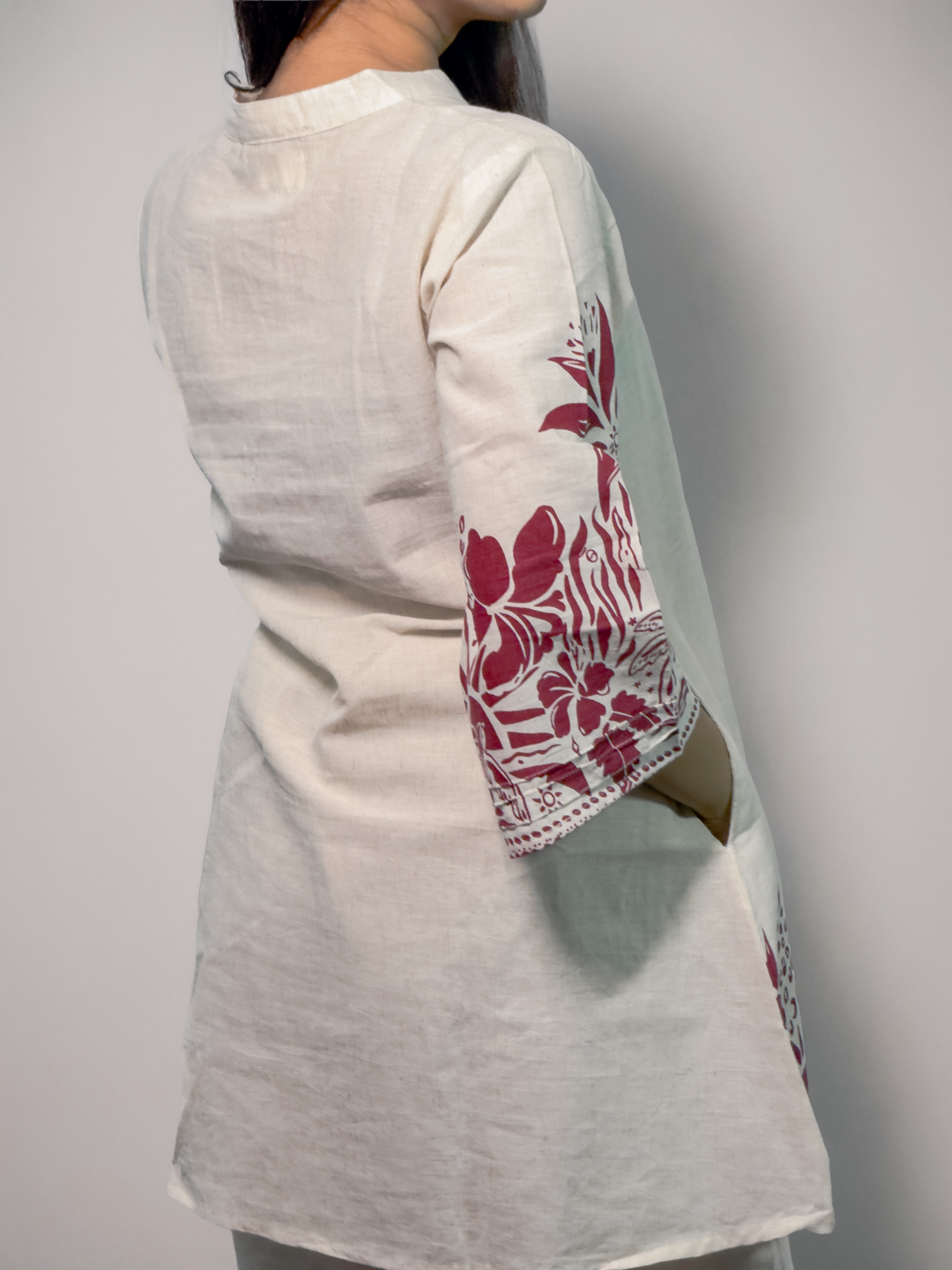 Ivory & Maroon Hand block Printed Floral Coord Set – Al-SS1-25-0003