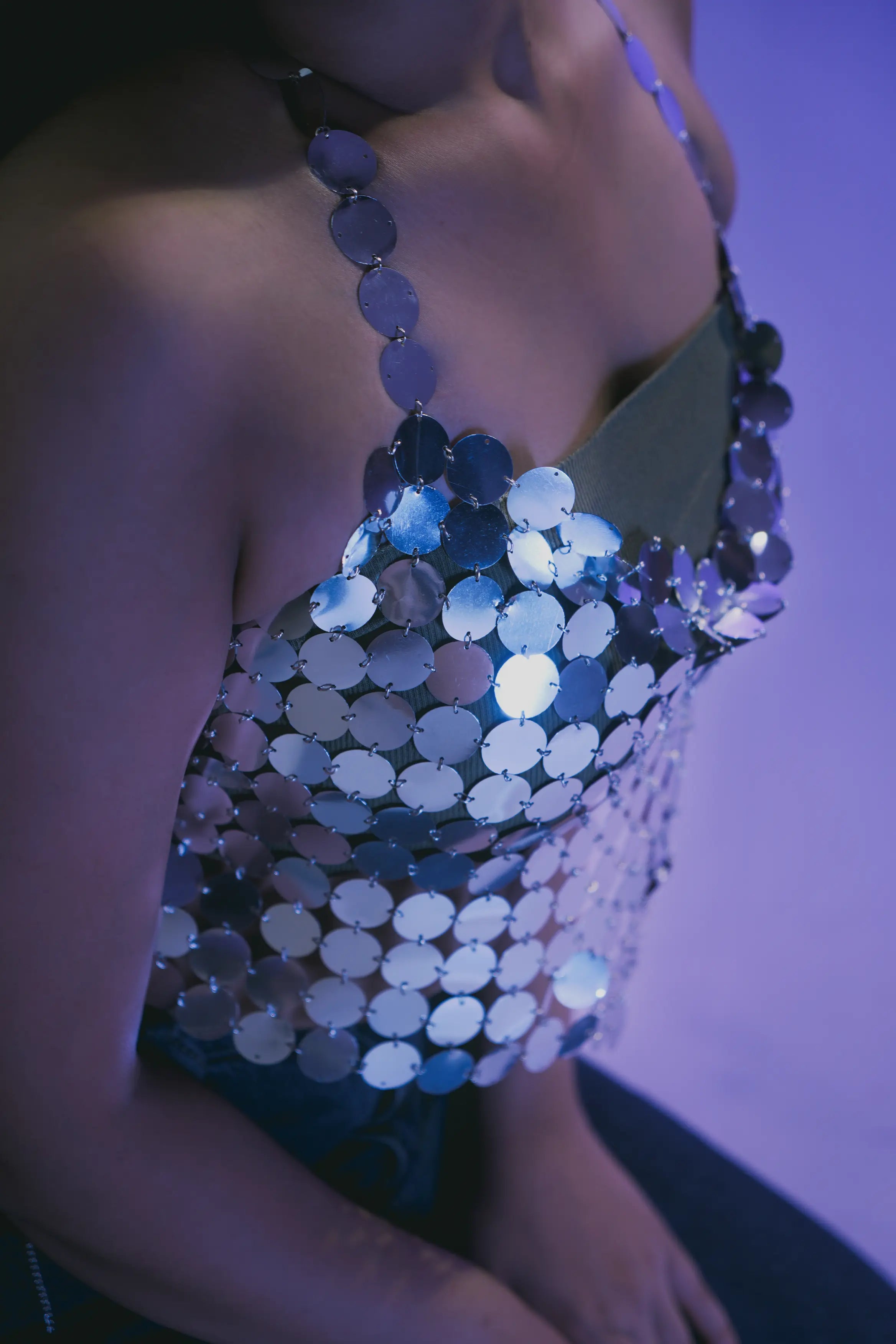 Silver Mirror Sequin Halter Top