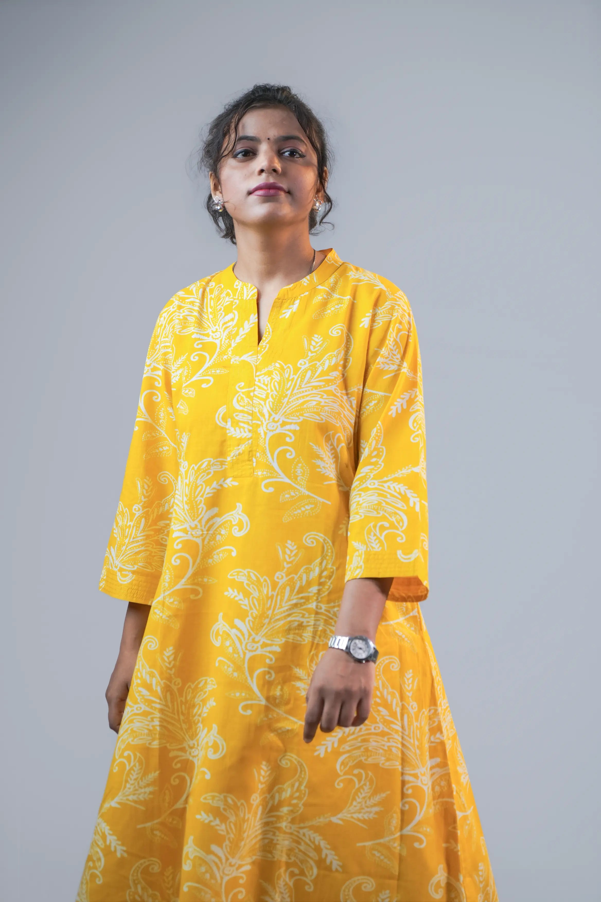 Yellow Floral Printed Kurta with Matching Pants