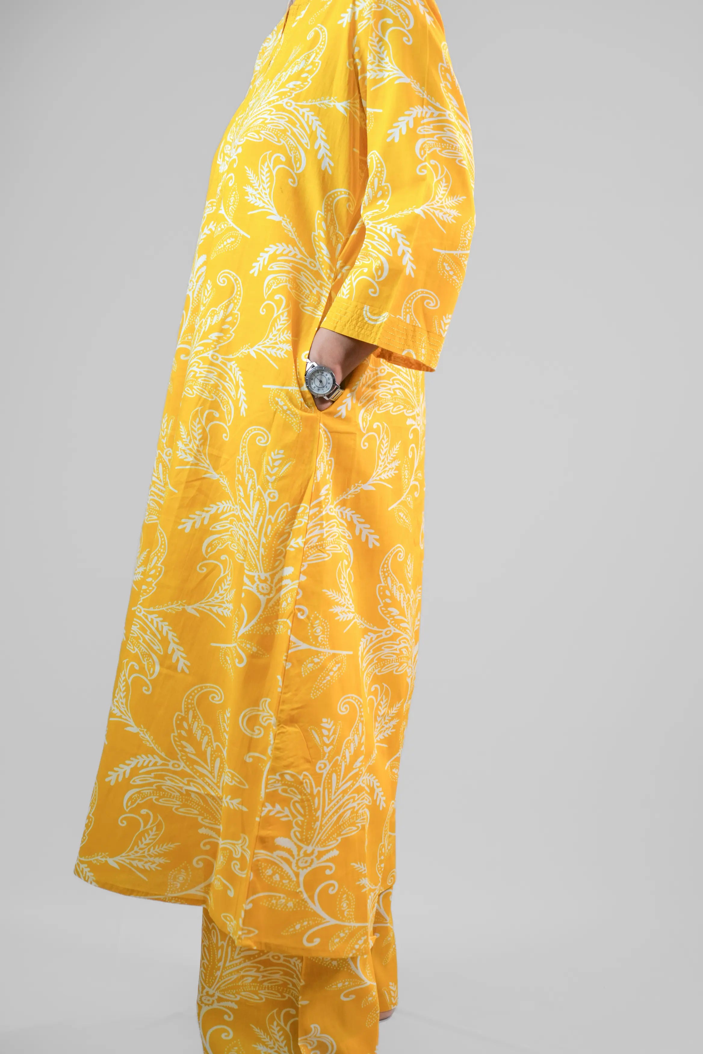 Yellow Floral Printed Kurta with Matching Pants