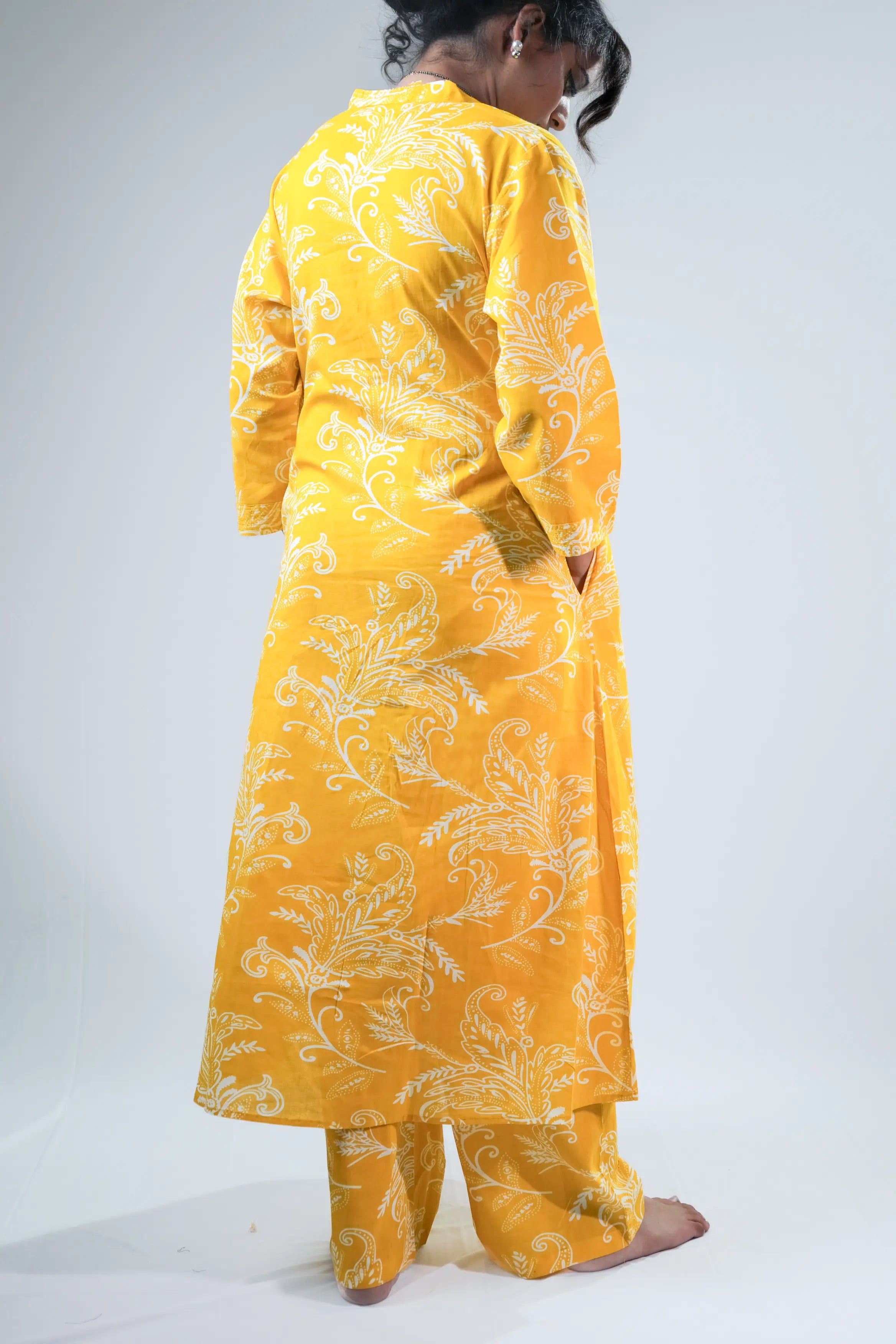 Yellow Floral Printed Kurta with Matching Pants