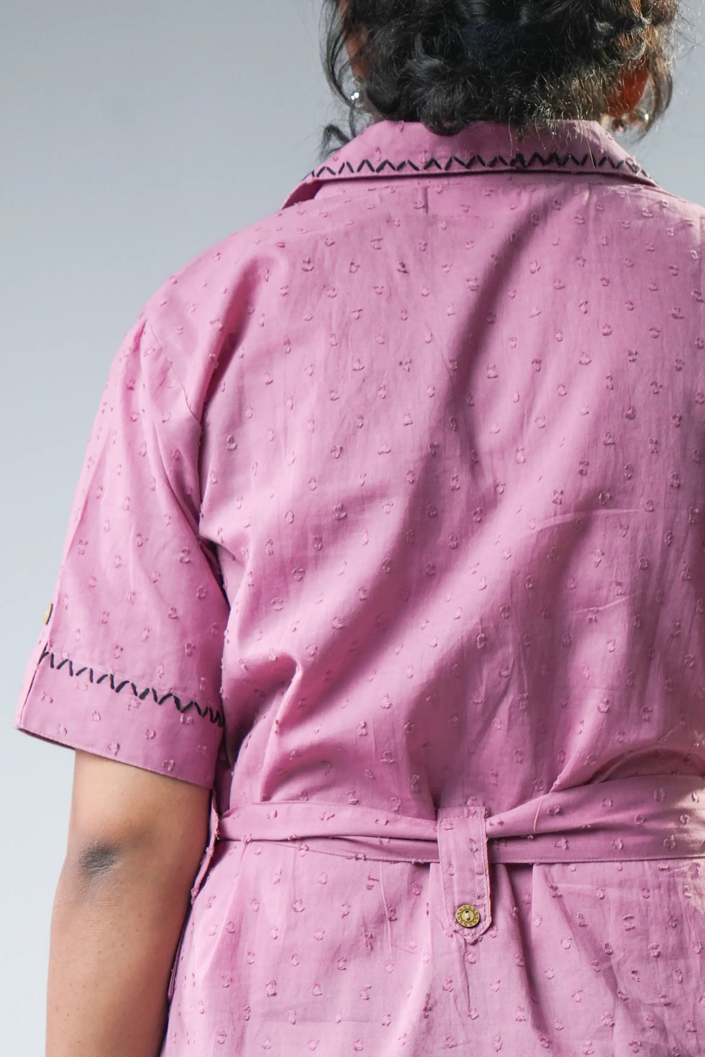Pink Collared Button-Down Belted Shirt Dress