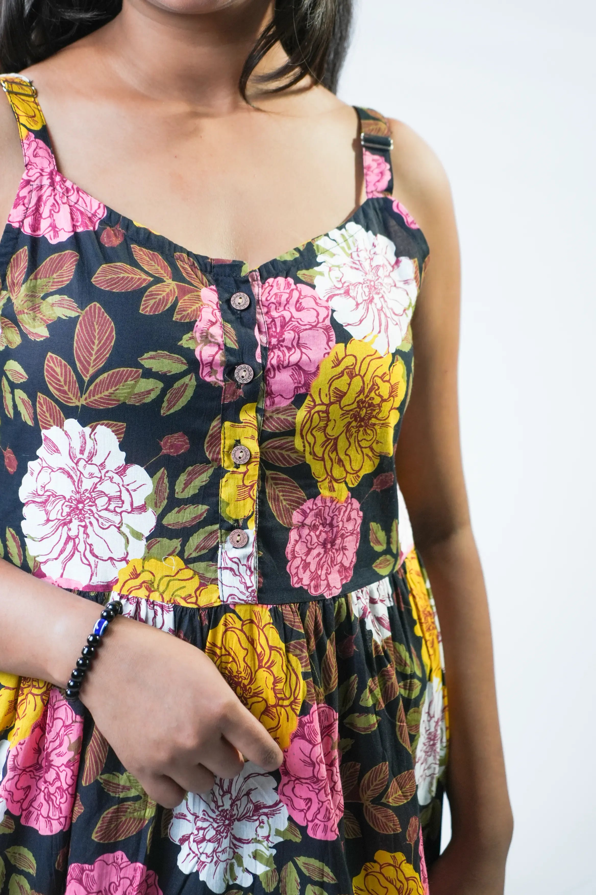Black Garden Bloom Tiered Maxi Dress