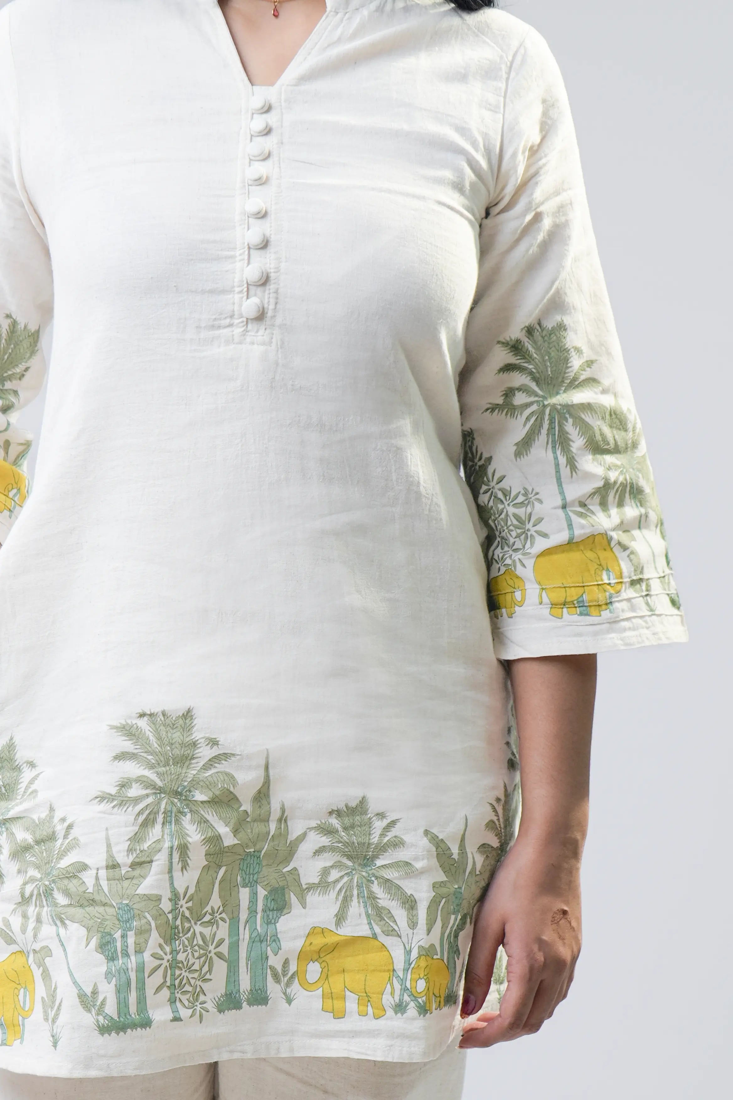 Off-White Tropical Border Printed Cotton Kurta Set