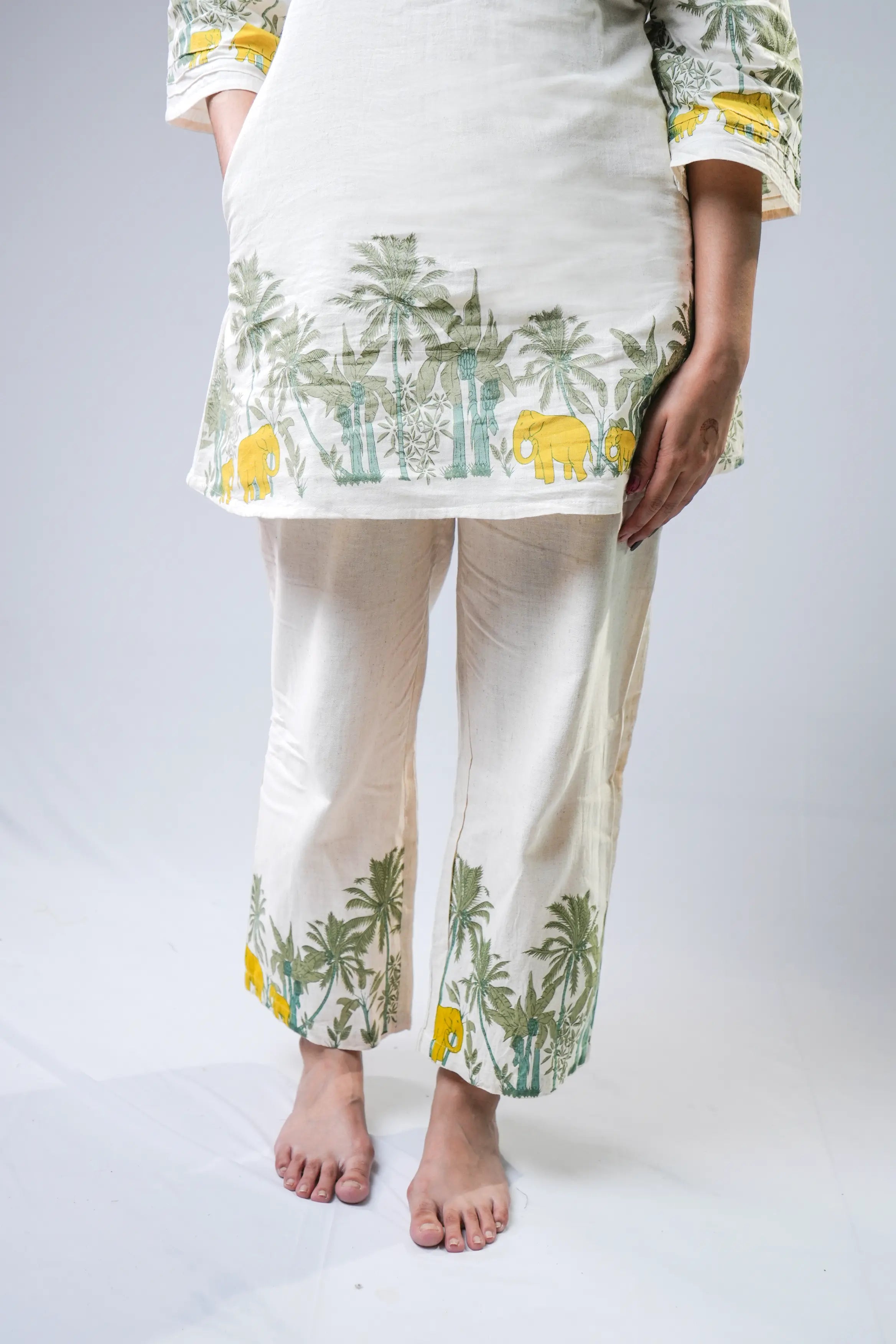 Off-White Tropical Border Printed Cotton Kurta Set