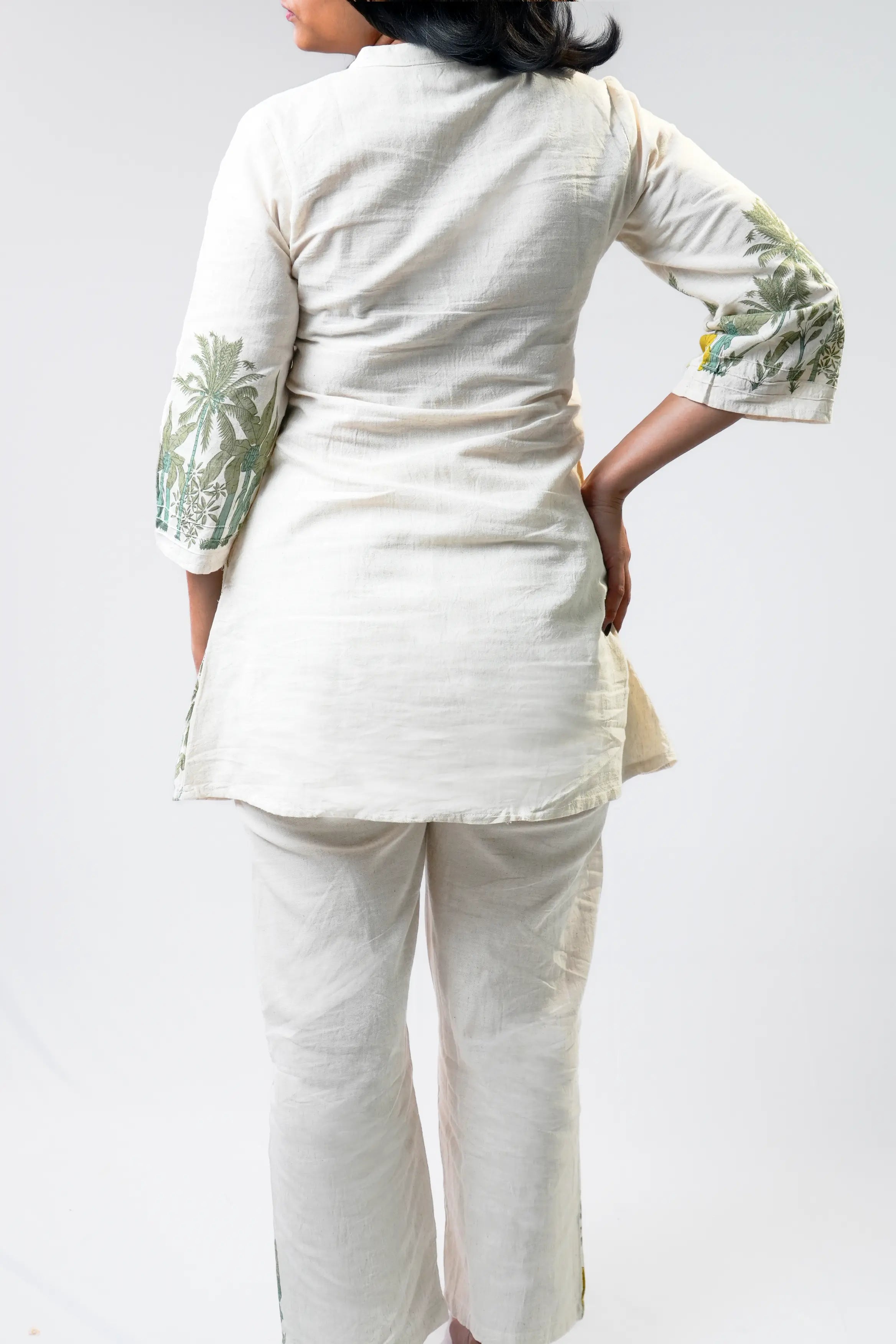 Off-White Tropical Border Printed Cotton Kurta Set