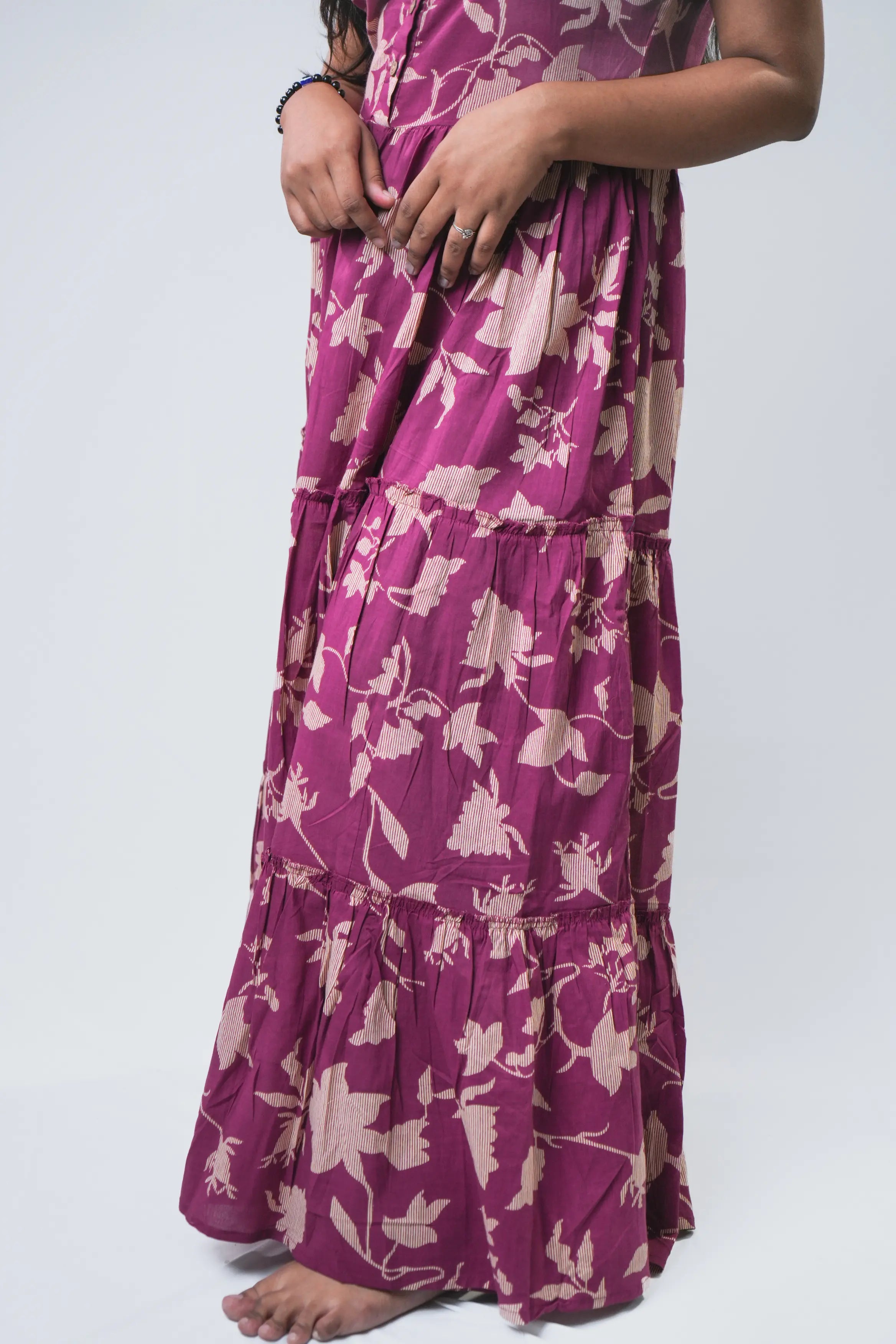 Mauve Blossom Spaghetti Strap Tiered Maxi Dress