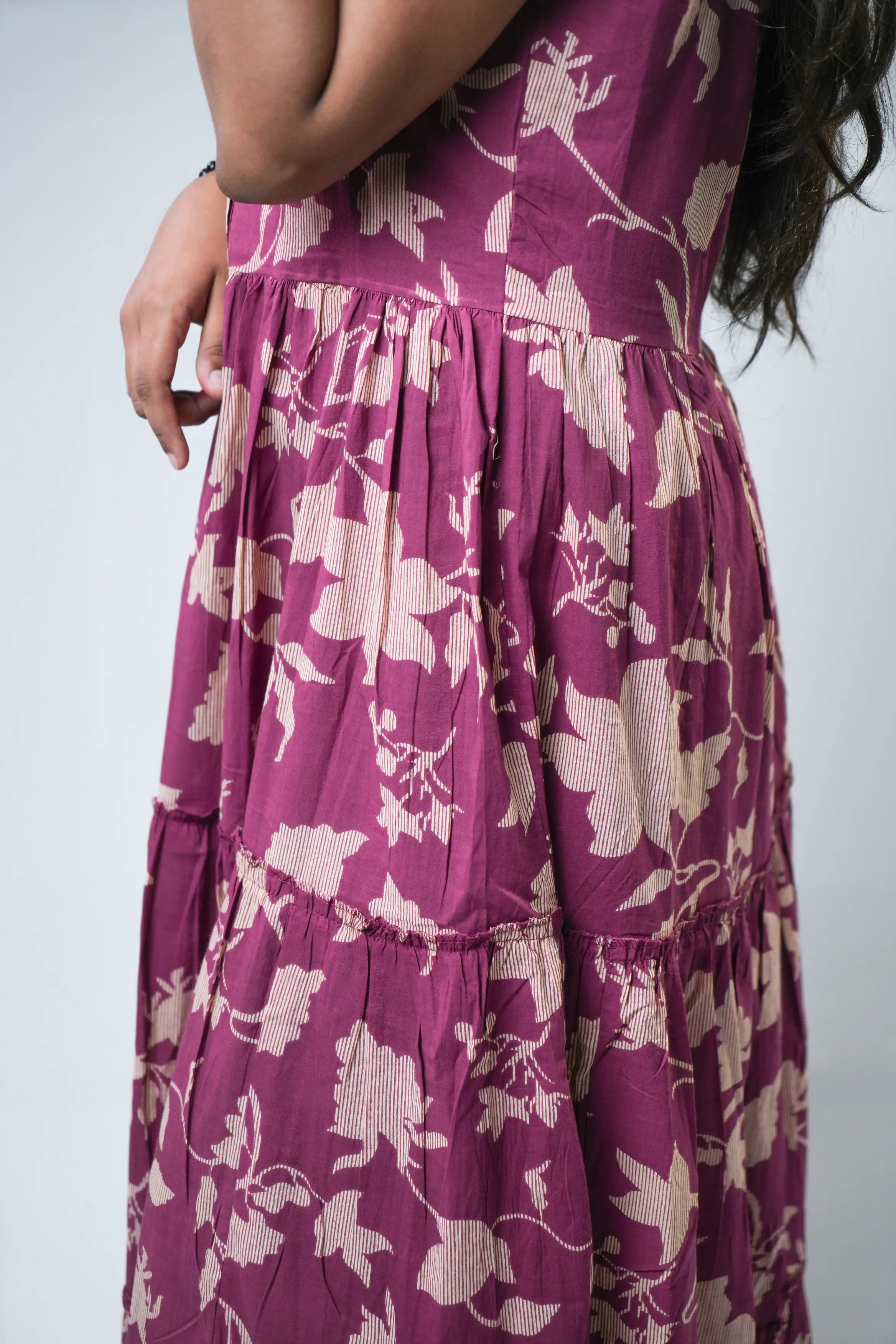 Mauve Blossom Spaghetti Strap Tiered Maxi Dress