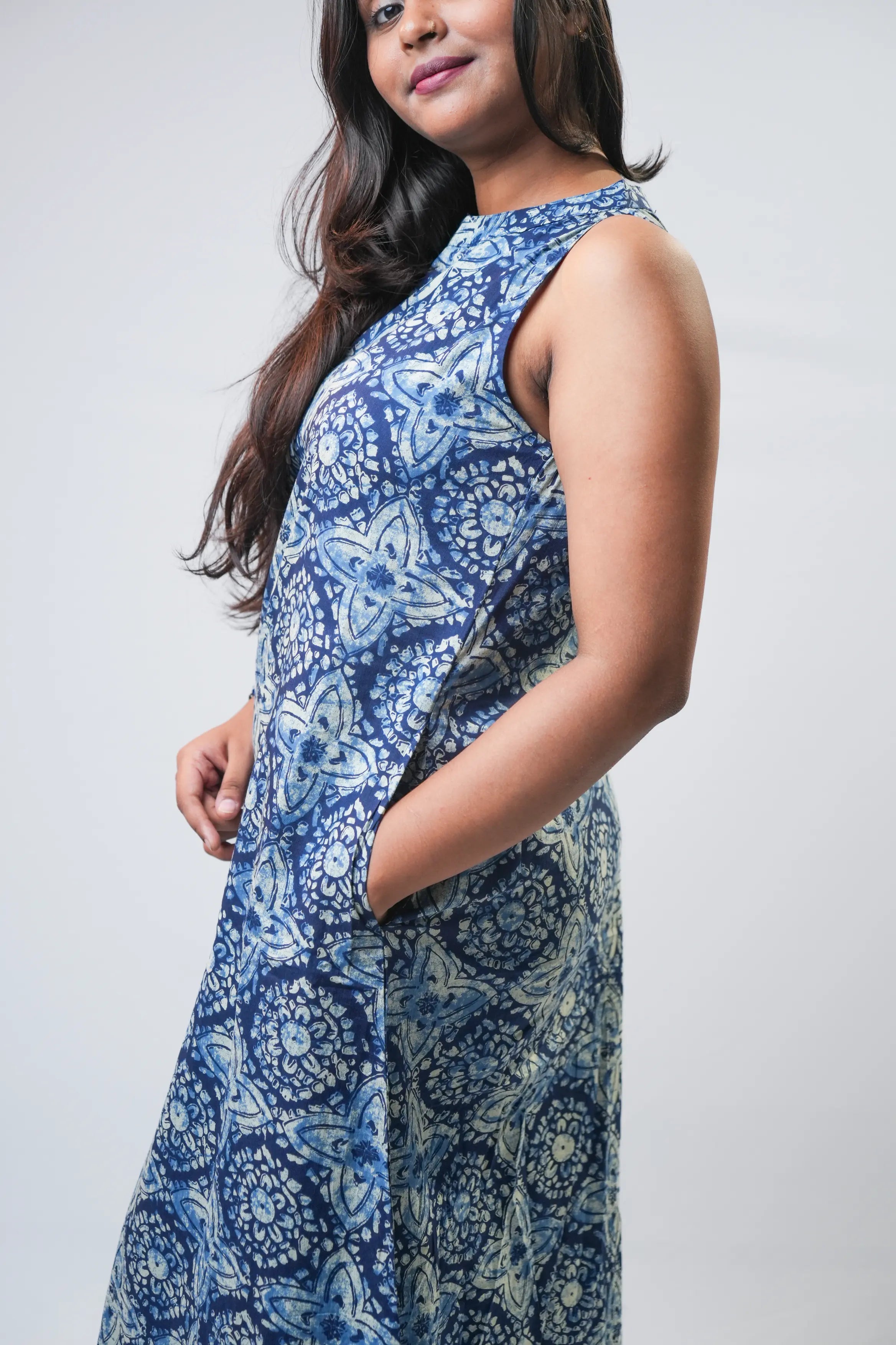 Blue Moroccan Tile Print Sleeveless Kurta Set