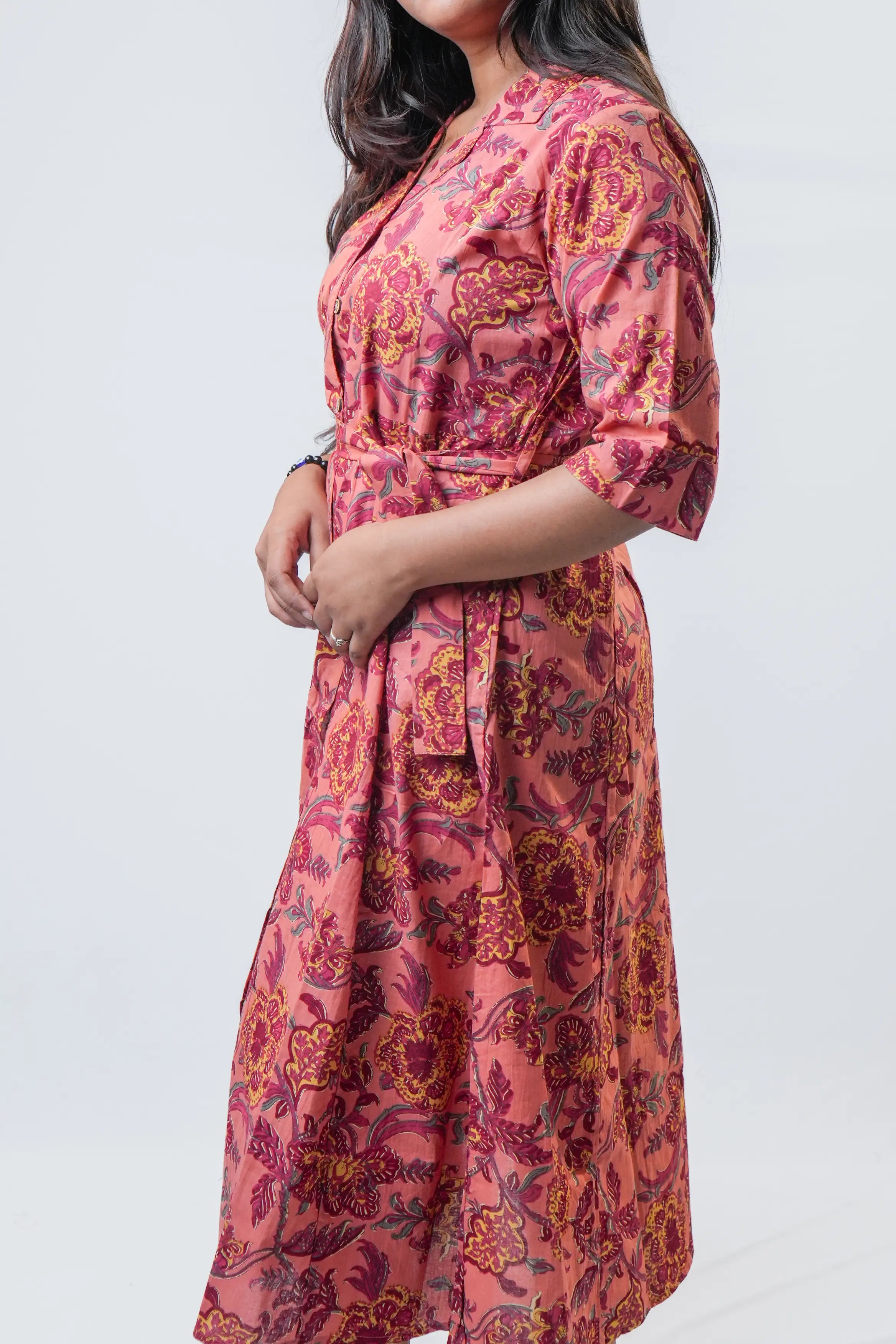 Rosy Floral Print Fit & Flare Midi Dress