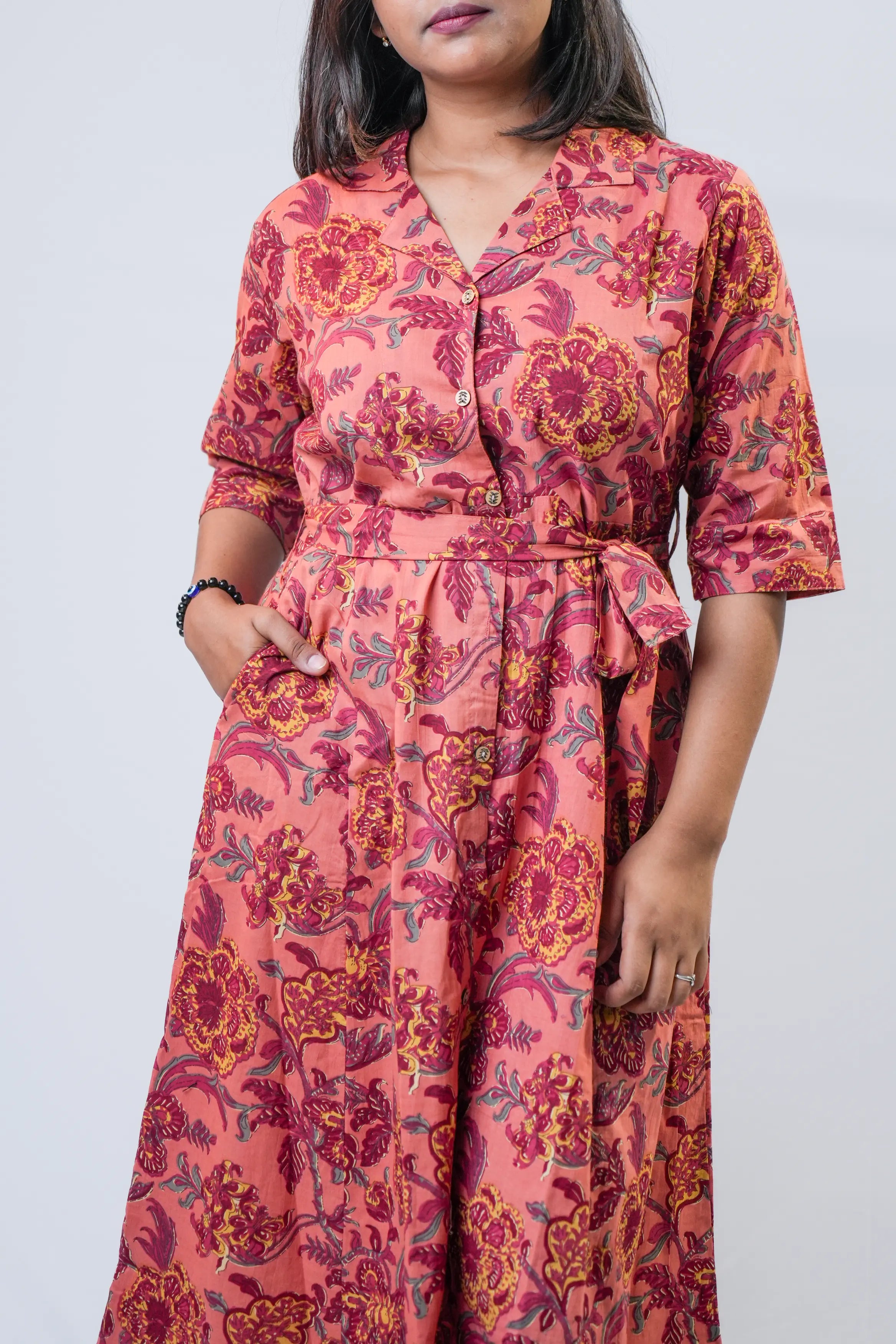 Rosy Floral Print Fit & Flare Midi Dress