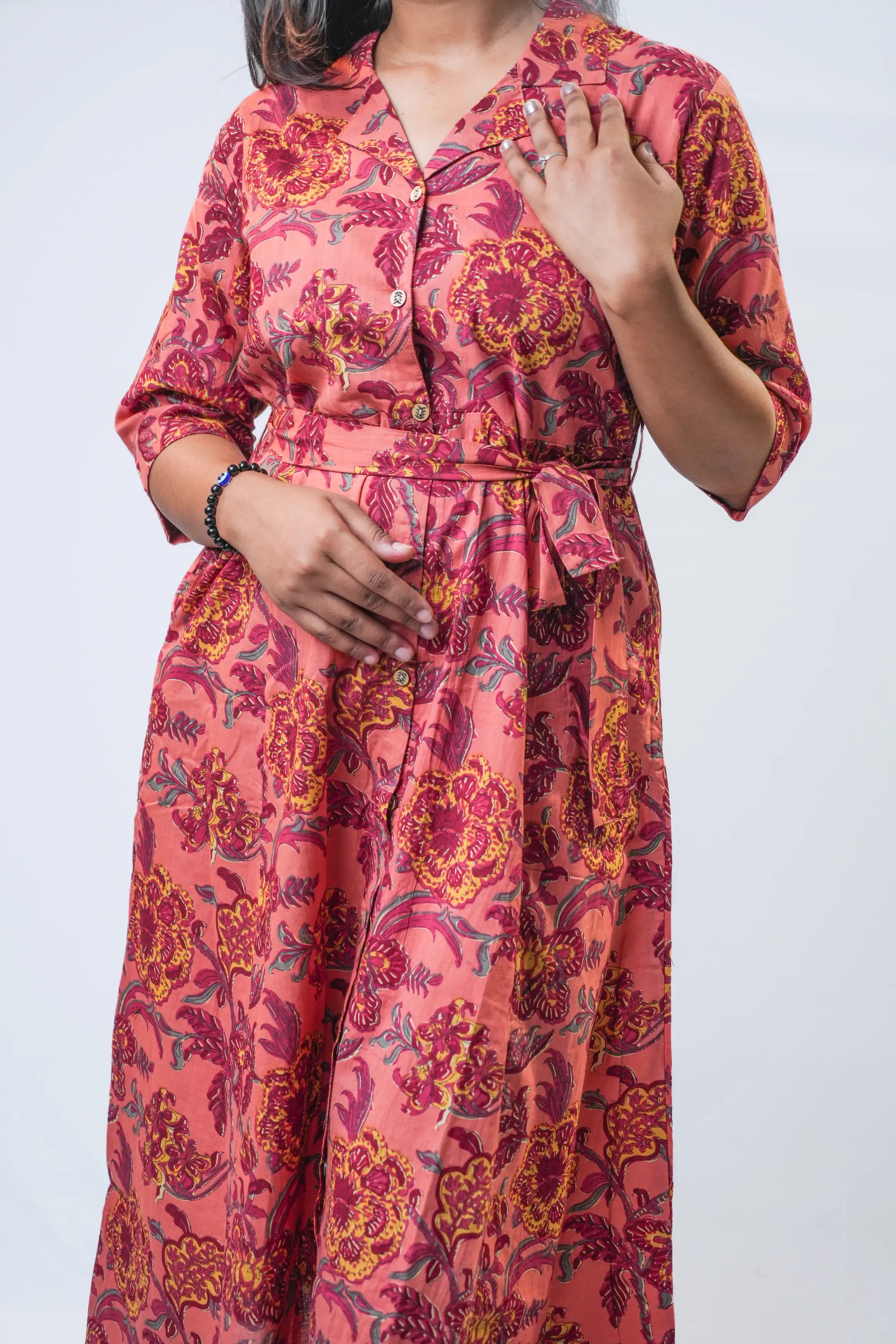 Rosy Floral Print Fit & Flare Midi Dress
