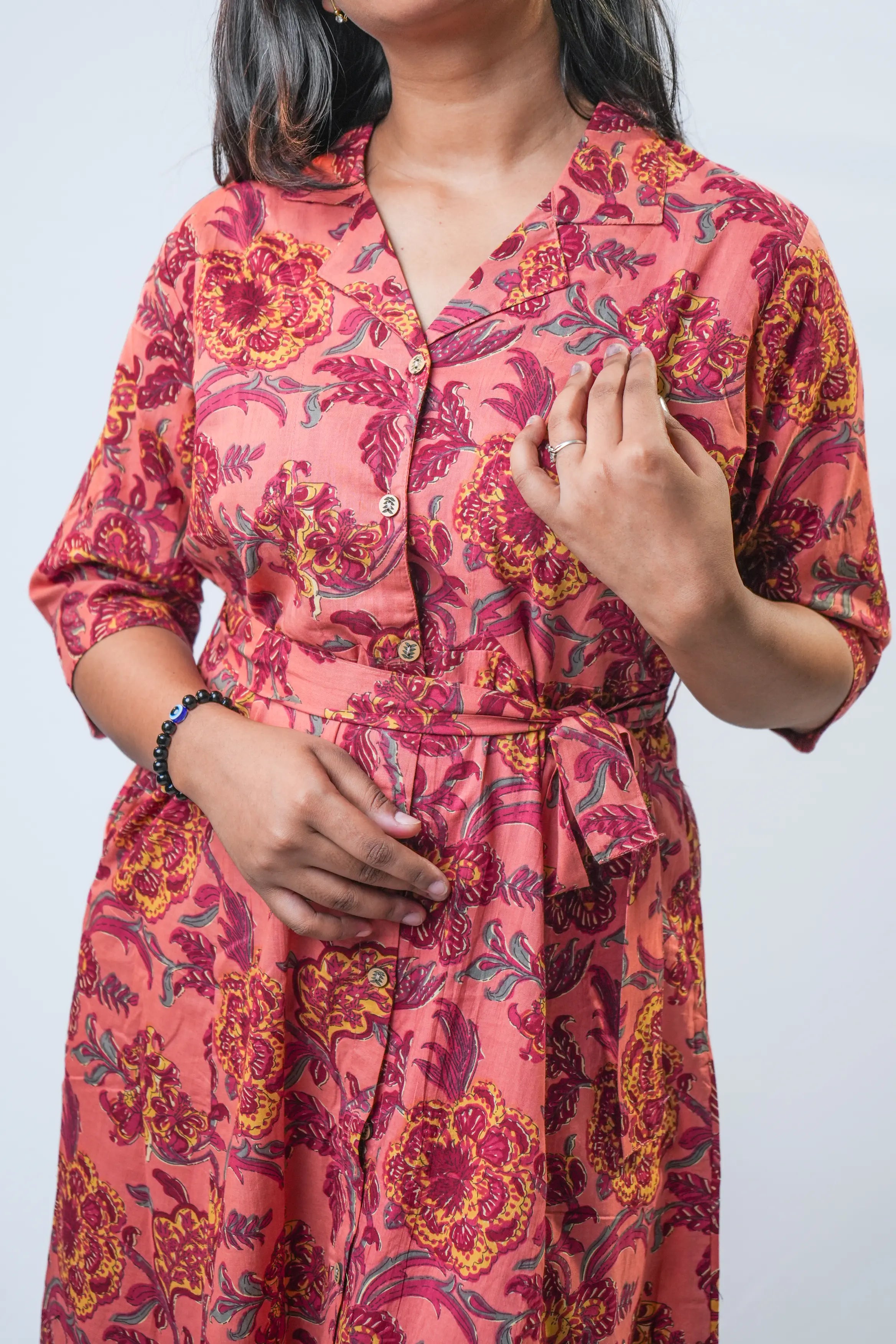 Rosy Floral Print Fit & Flare Midi Dress