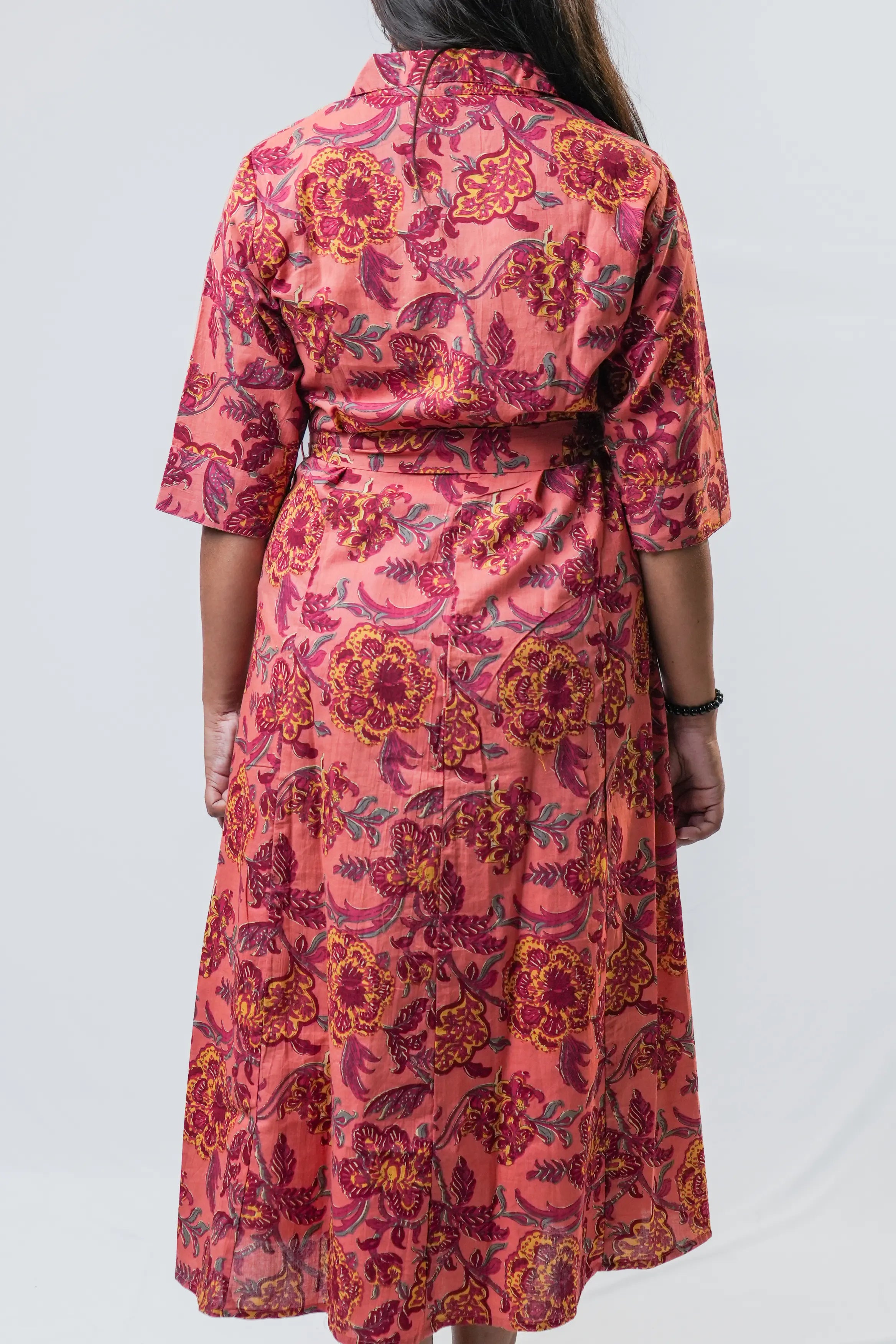 Rosy Floral Print Fit & Flare Midi Dress