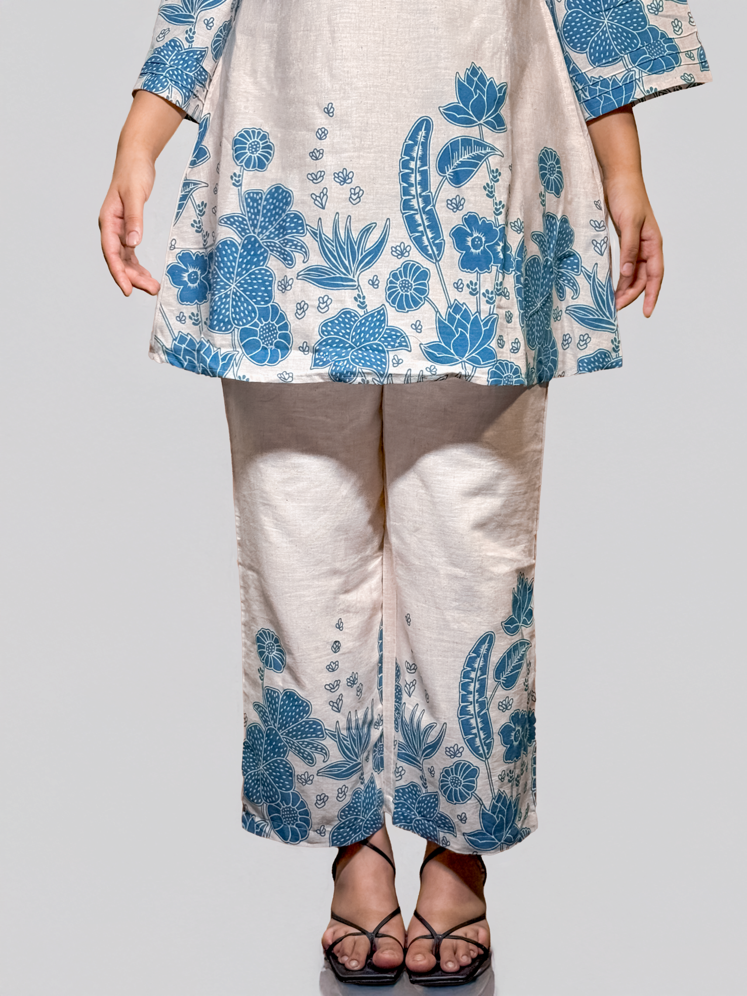 Ivory & Indigo Hand block Floral Coord Set - Al-SS1-25-0001