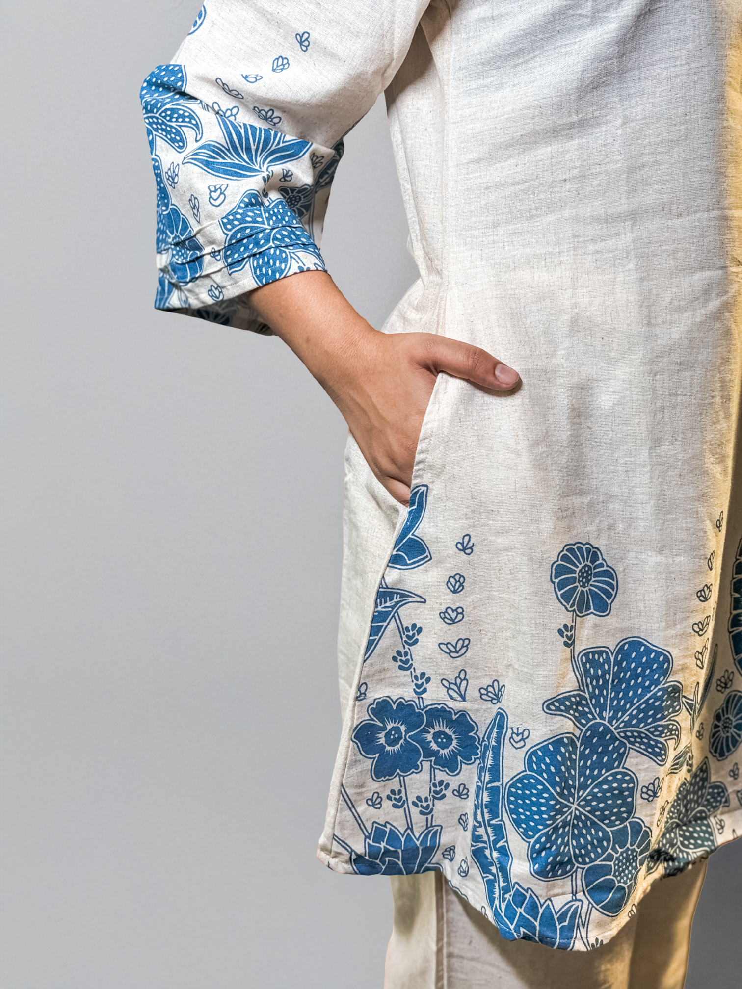 Ivory & Indigo Hand block Floral Coord Set - Al-SS1-25-0001
