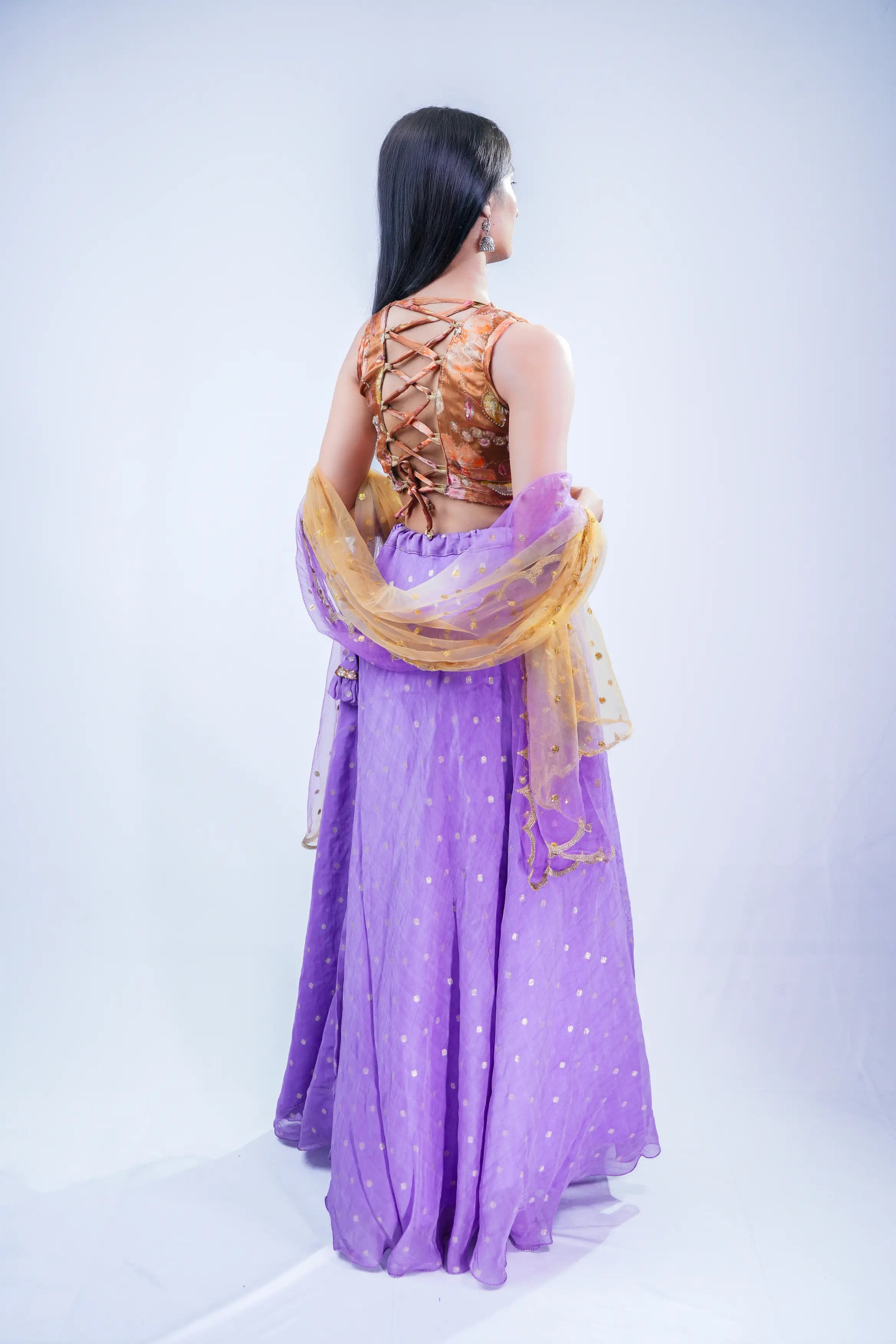Purple and Mustard Ethnic Lehenga Set
