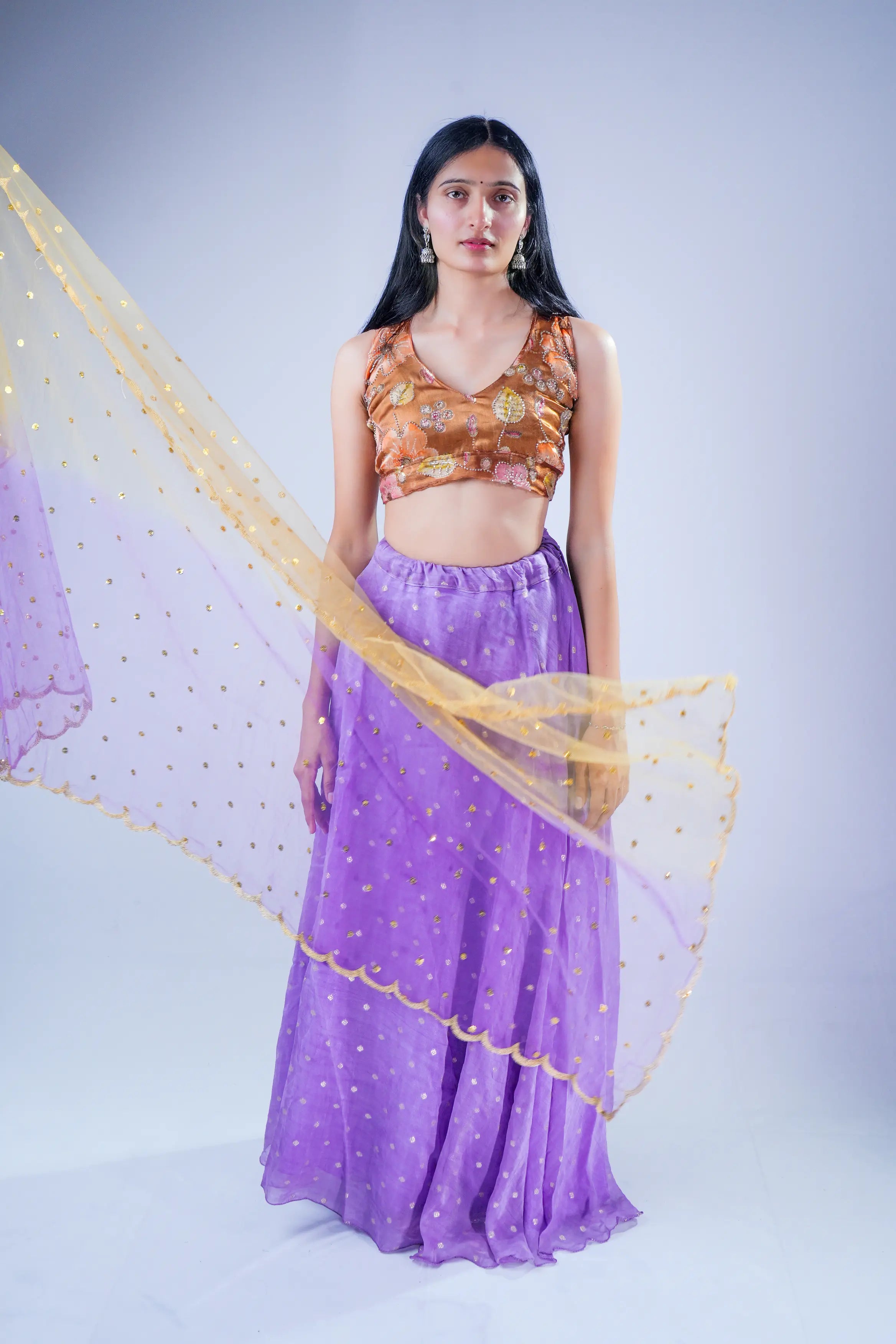 Purple and Mustard Ethnic Lehenga Set