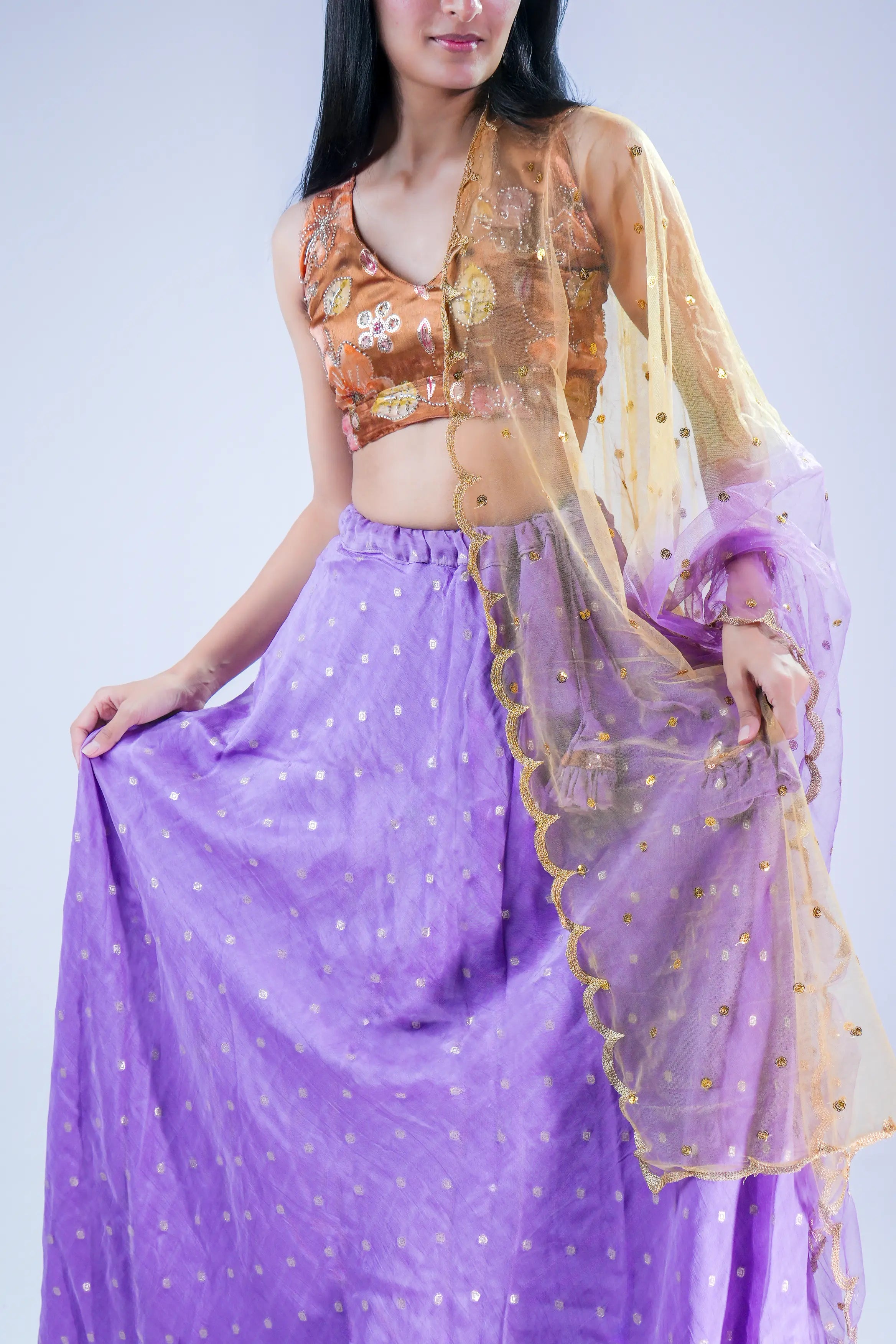 Purple and Mustard Ethnic Lehenga Set