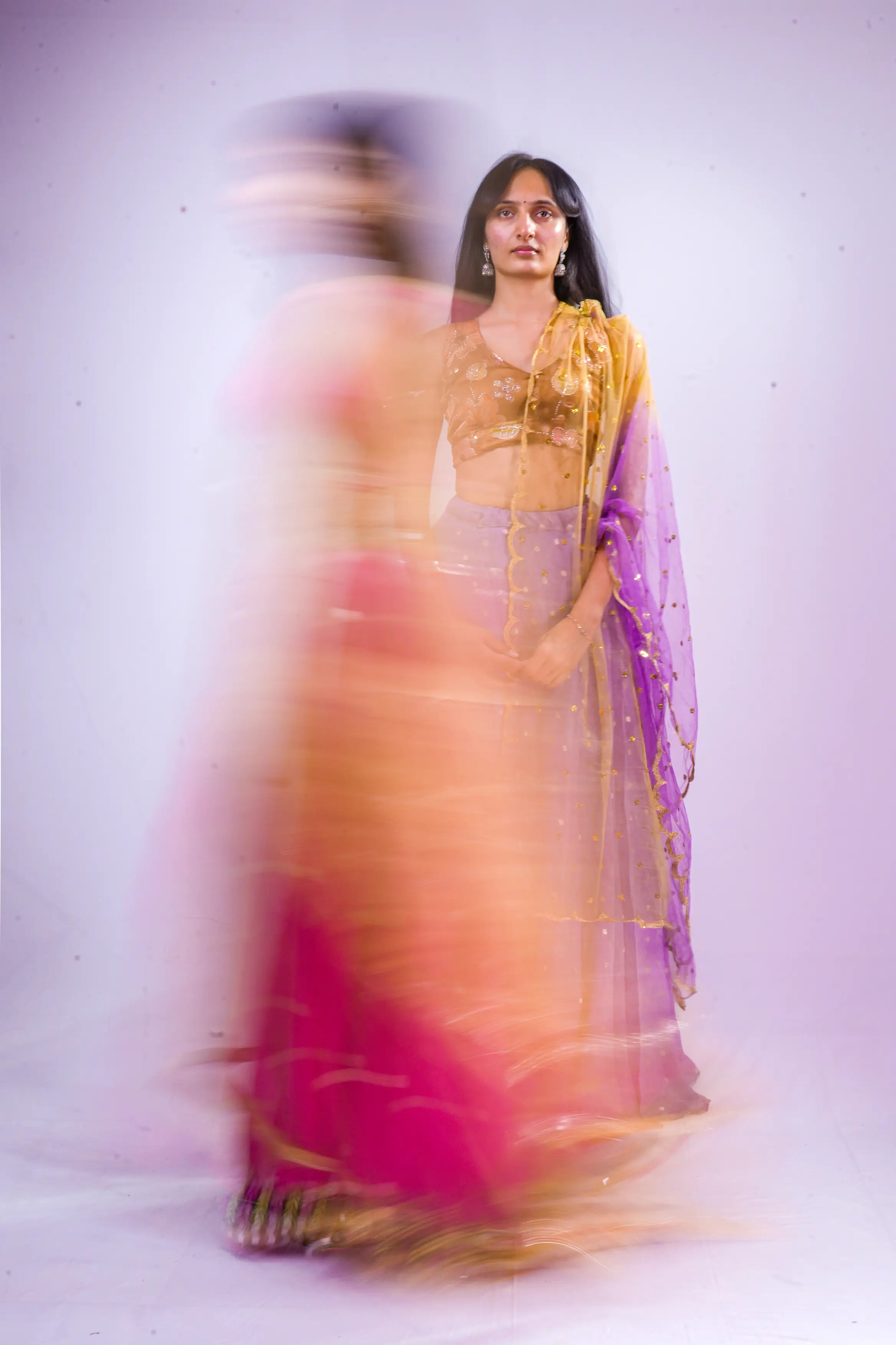 Purple and Mustard Ethnic Lehenga Set
