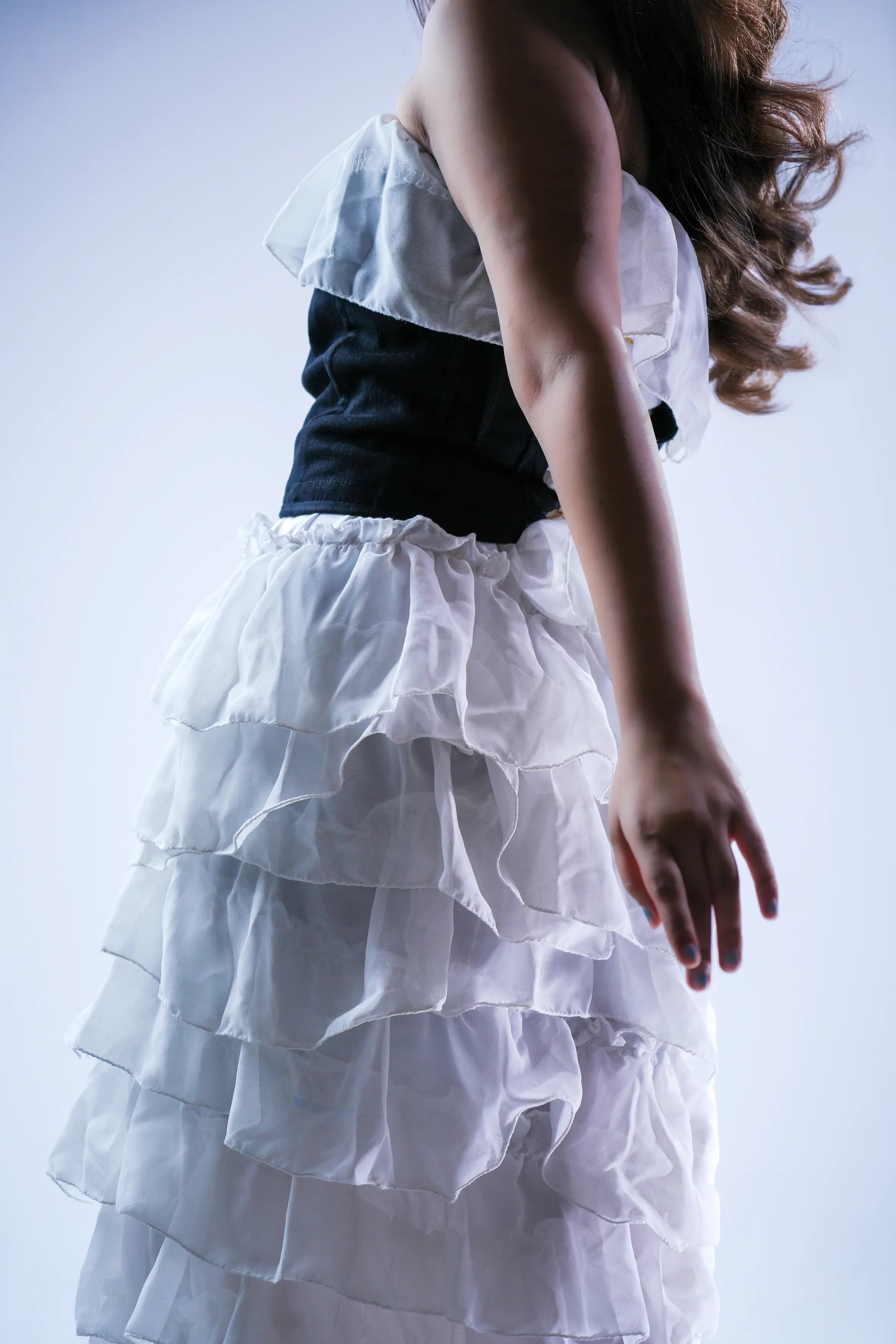 Black and White Strapless Ruffle Gown