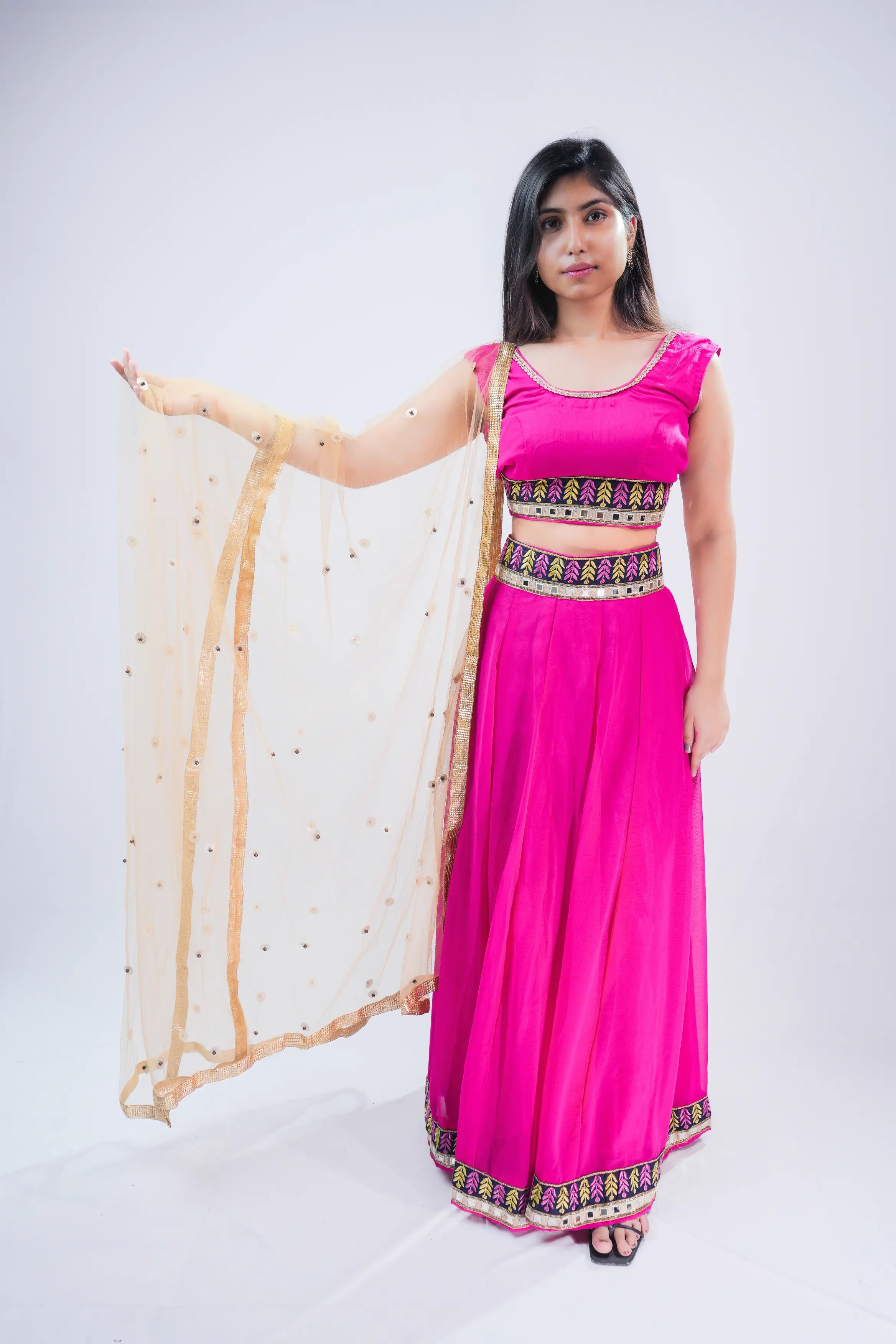 Magenta Embroidered Ethnic Lehenga Set