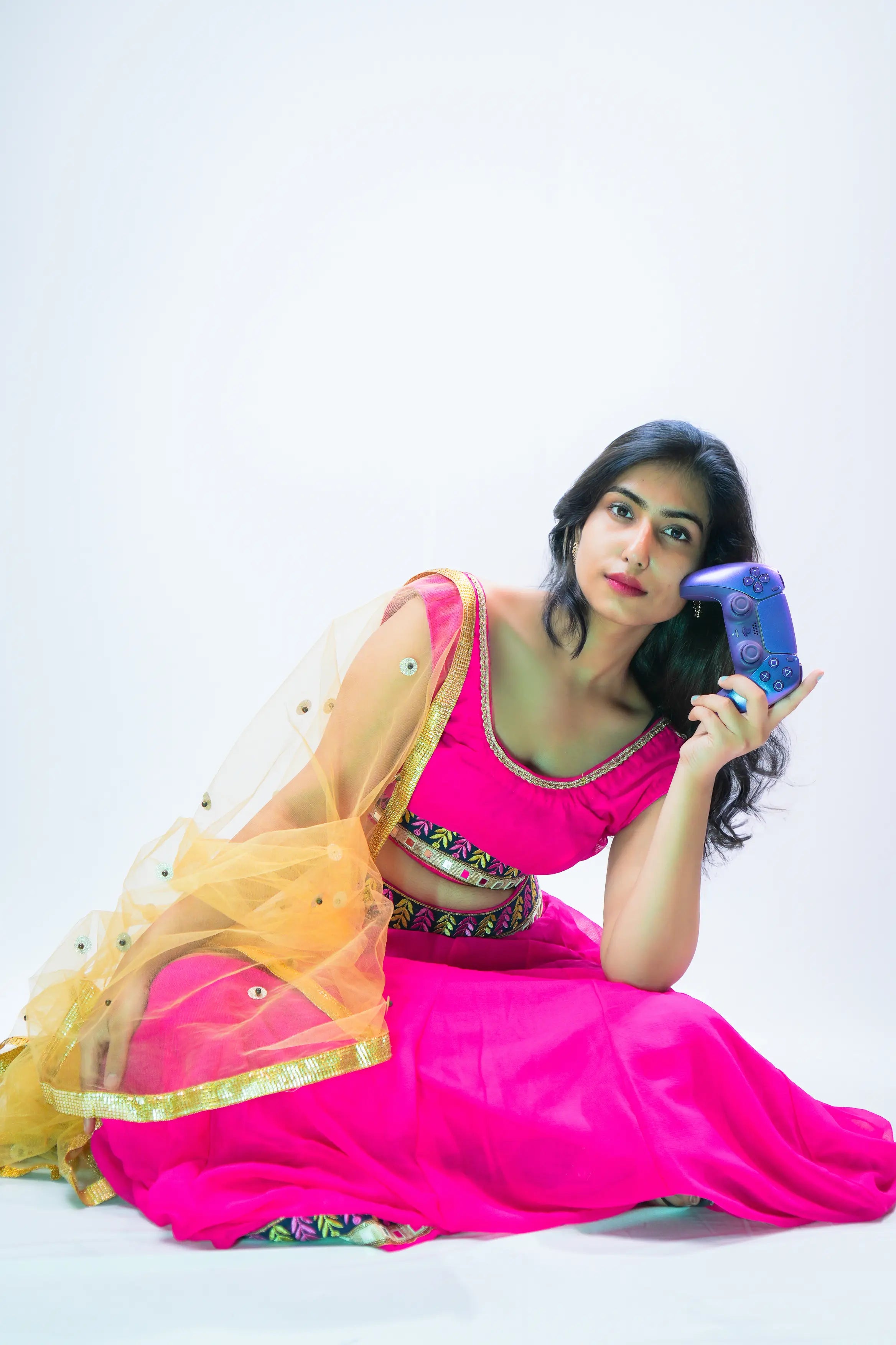 Magenta Embroidered Ethnic Lehenga Set