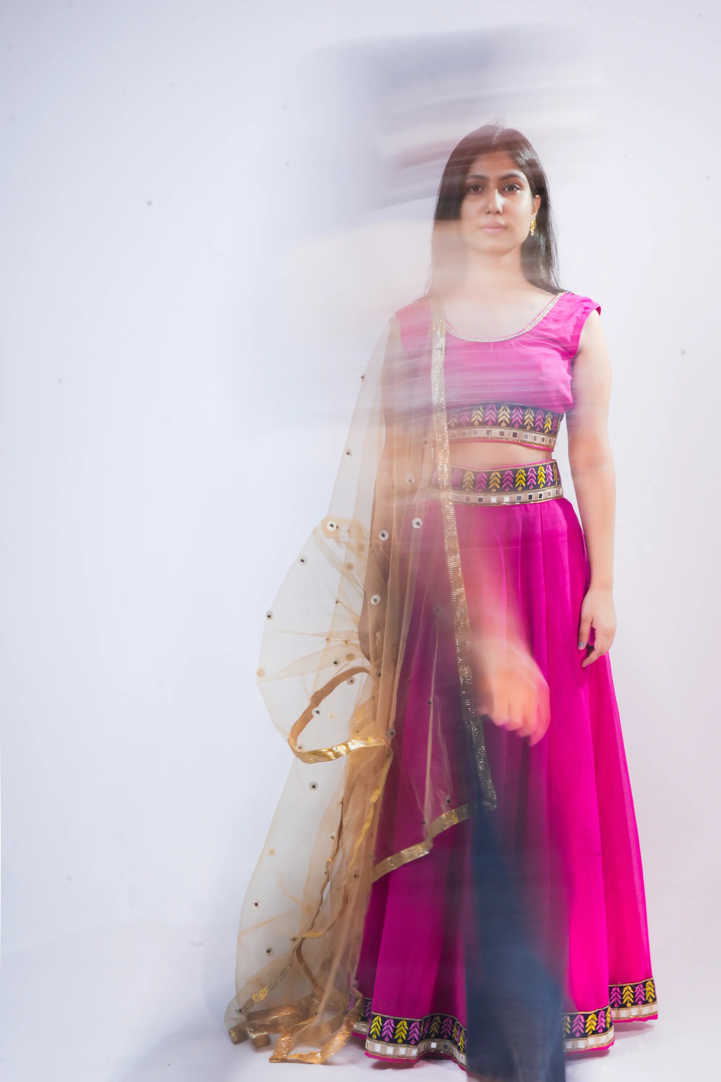 Magenta Embroidered Ethnic Lehenga Set