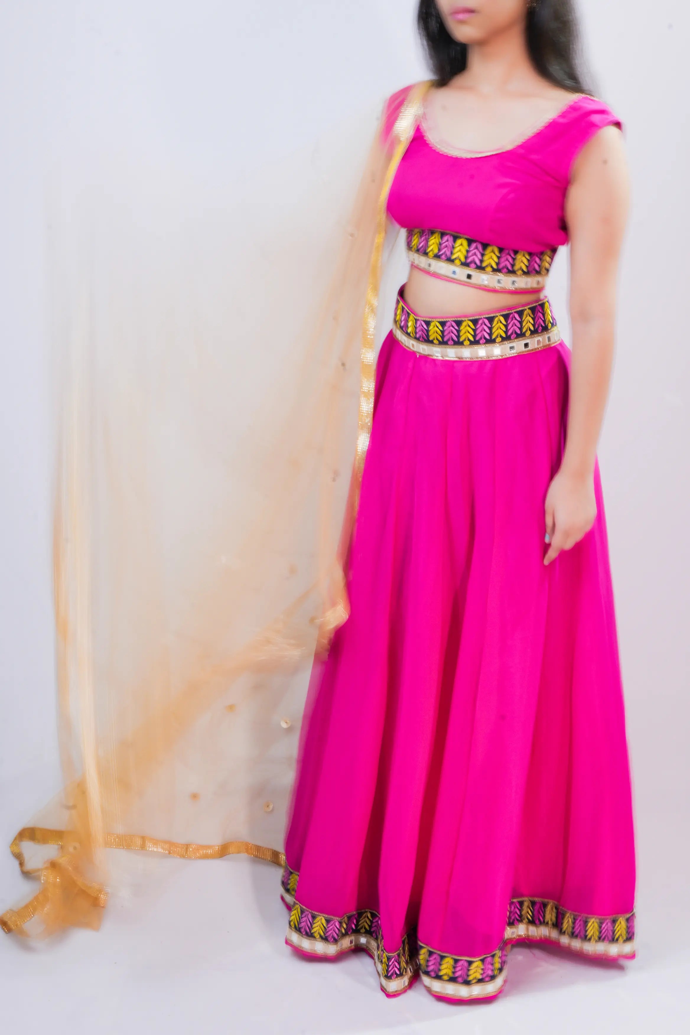 Magenta Embroidered Ethnic Lehenga Set