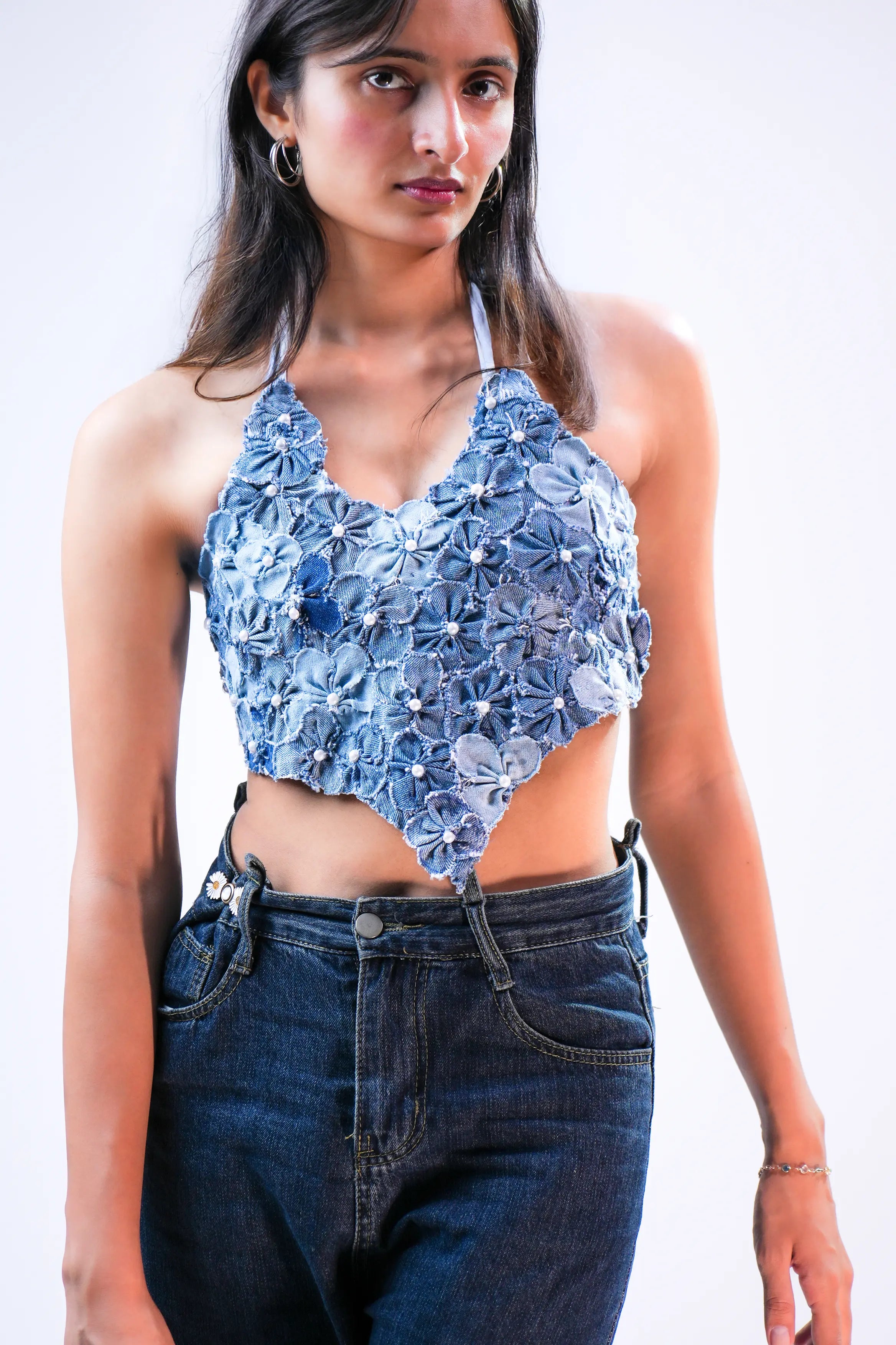 Blue Printed Tie-Up Strap Top
