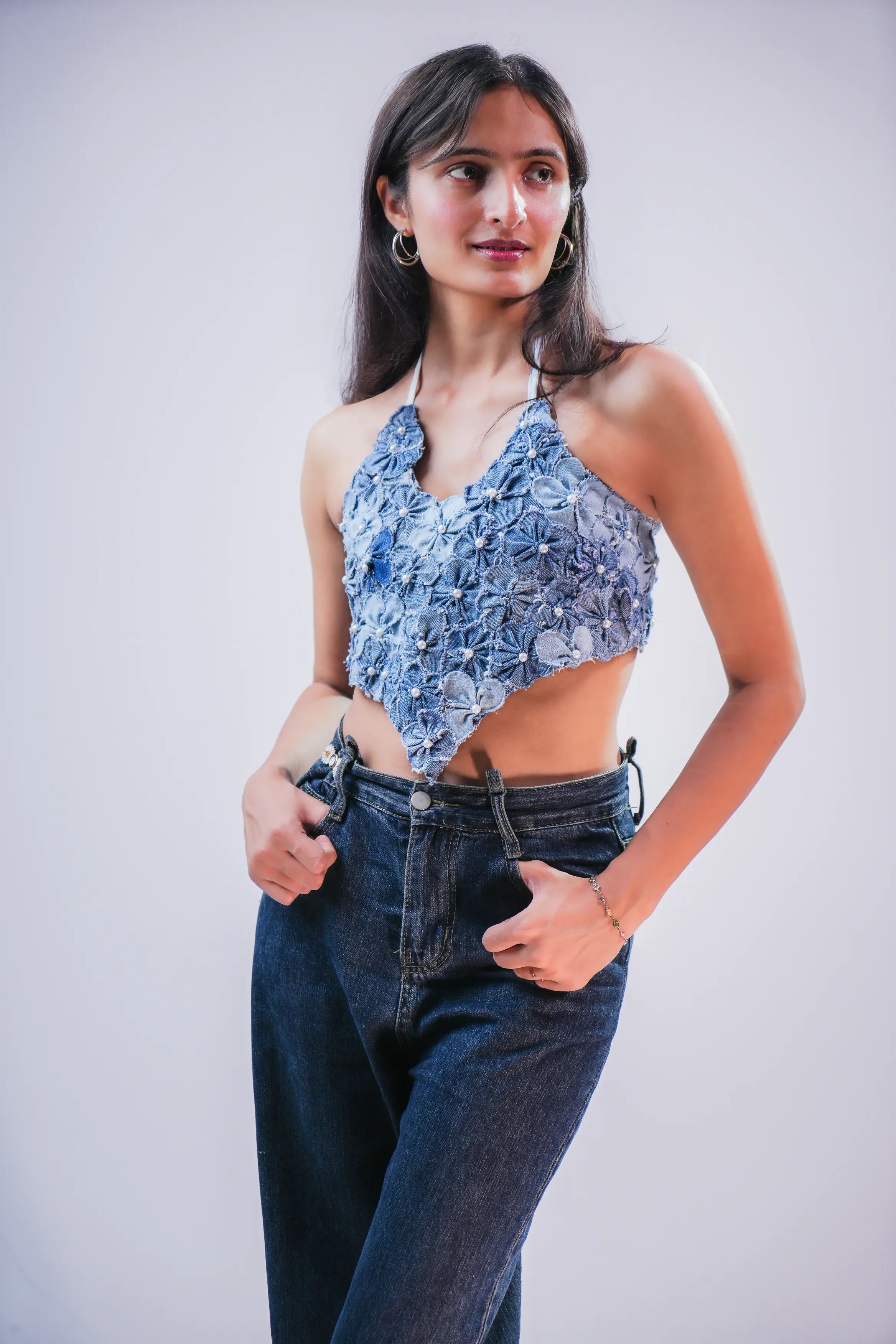 Blue Printed Tie-Up Strap Top