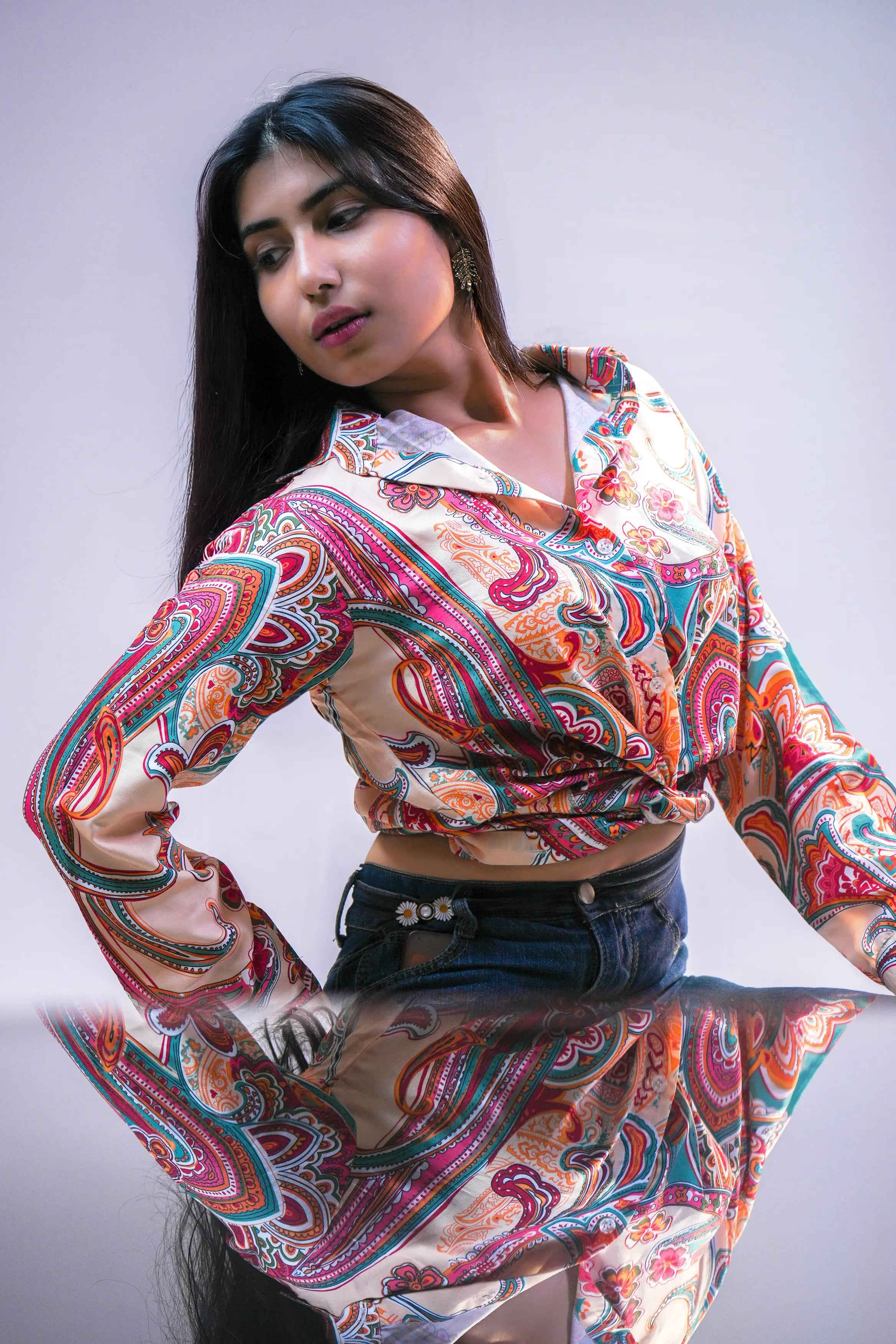 Peach Paisley Printed Relaxed Fit Shirt