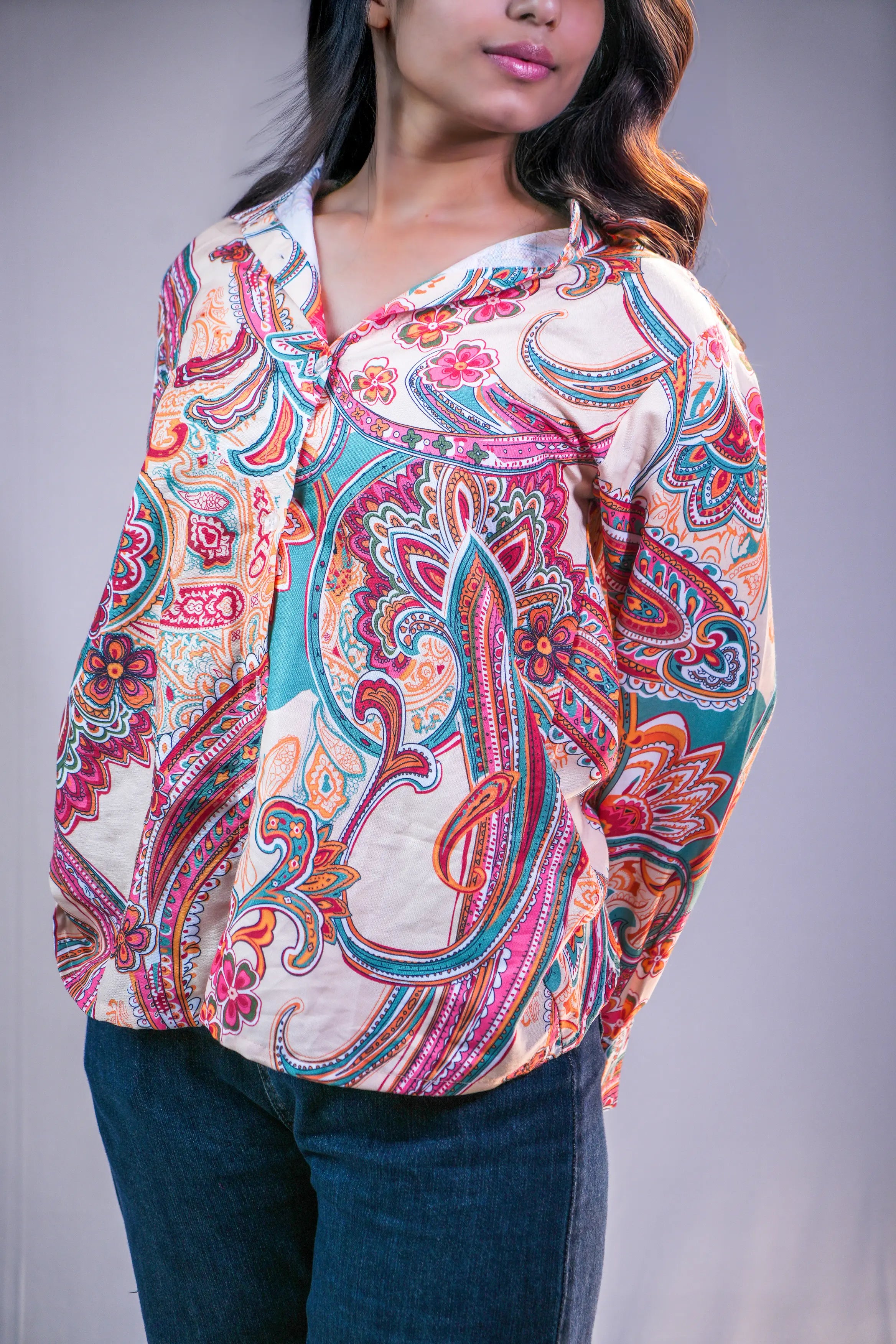 Peach Paisley Printed Relaxed Fit Shirt