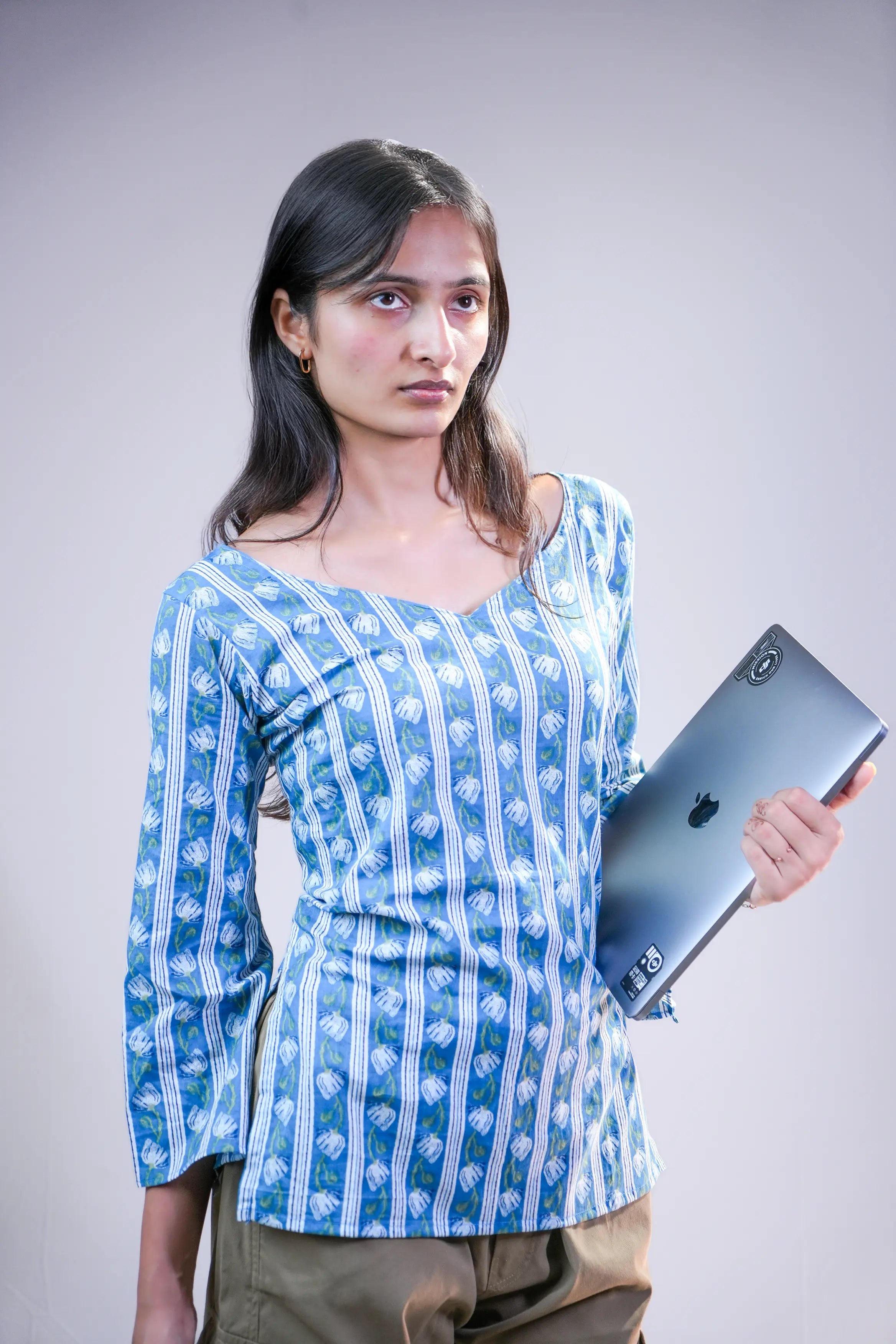 Indigo Handblock V-Neck Cotton Top