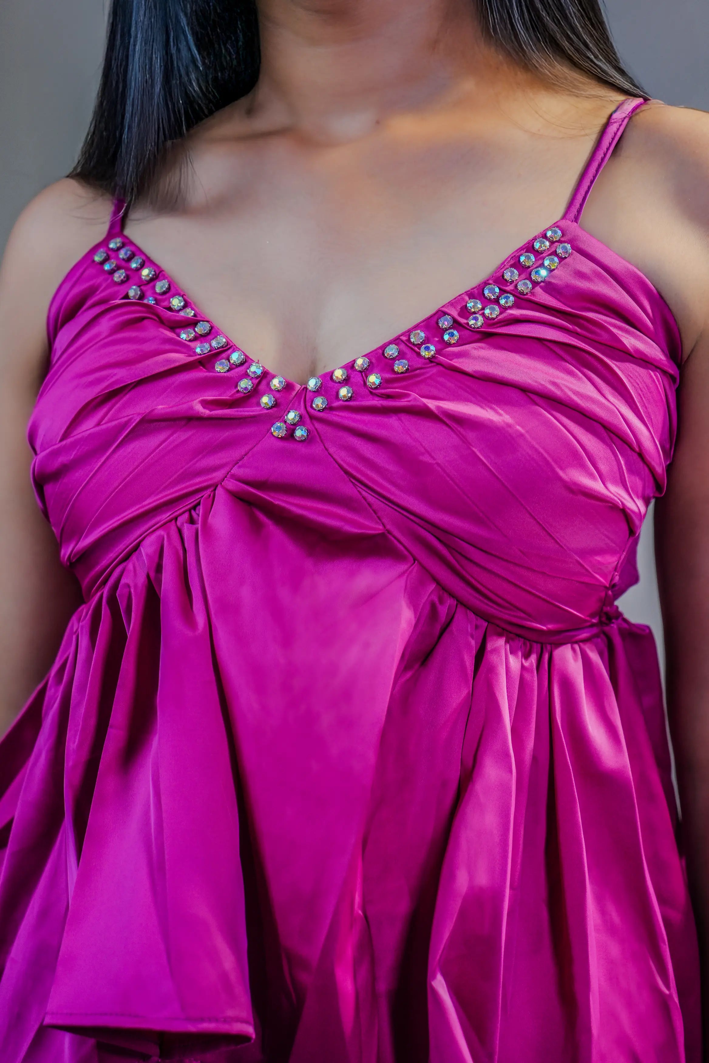 Magenta Embellished Peplum Cami Top