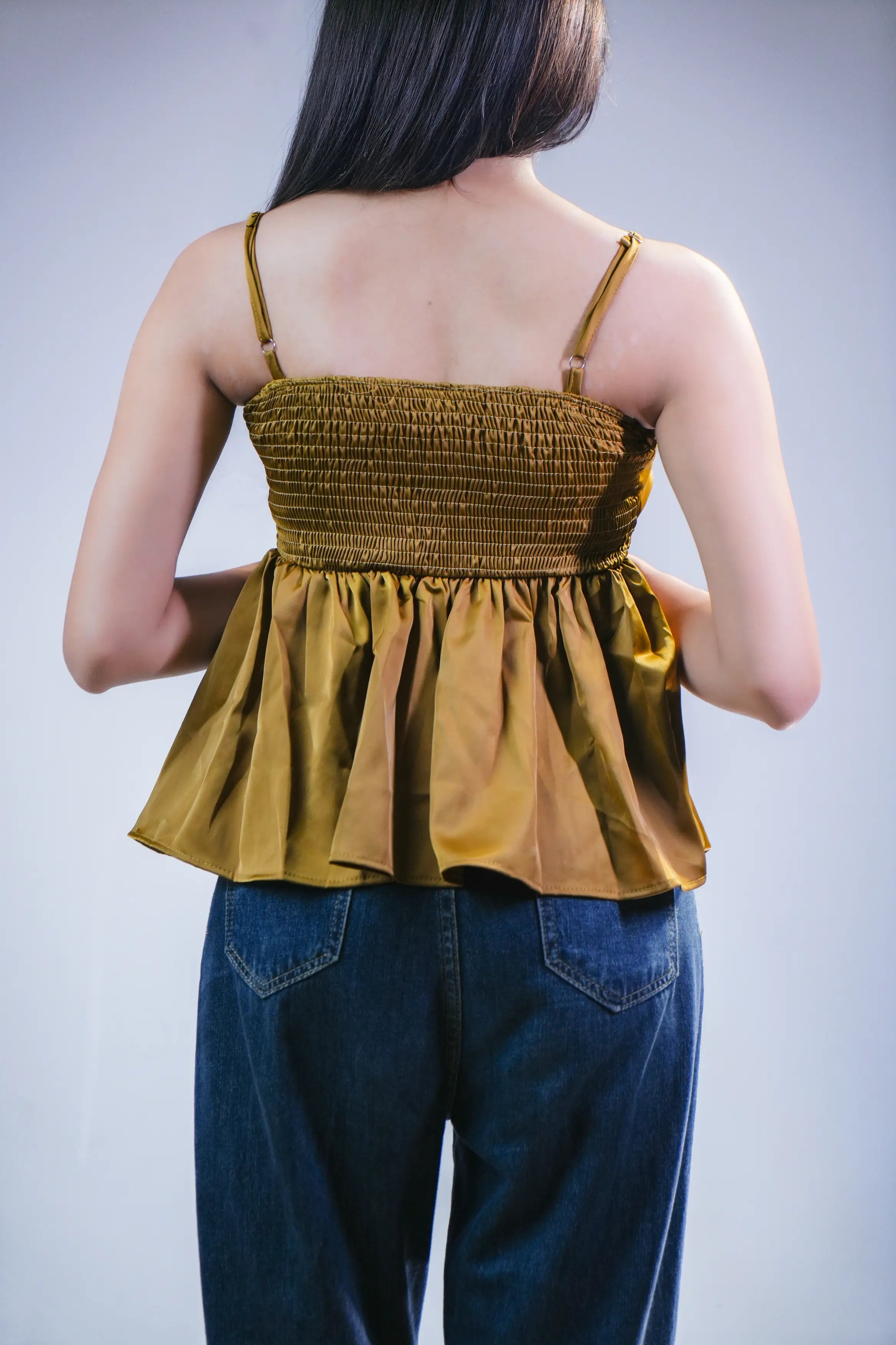 Olive Green Embellished Peplum Cami Top