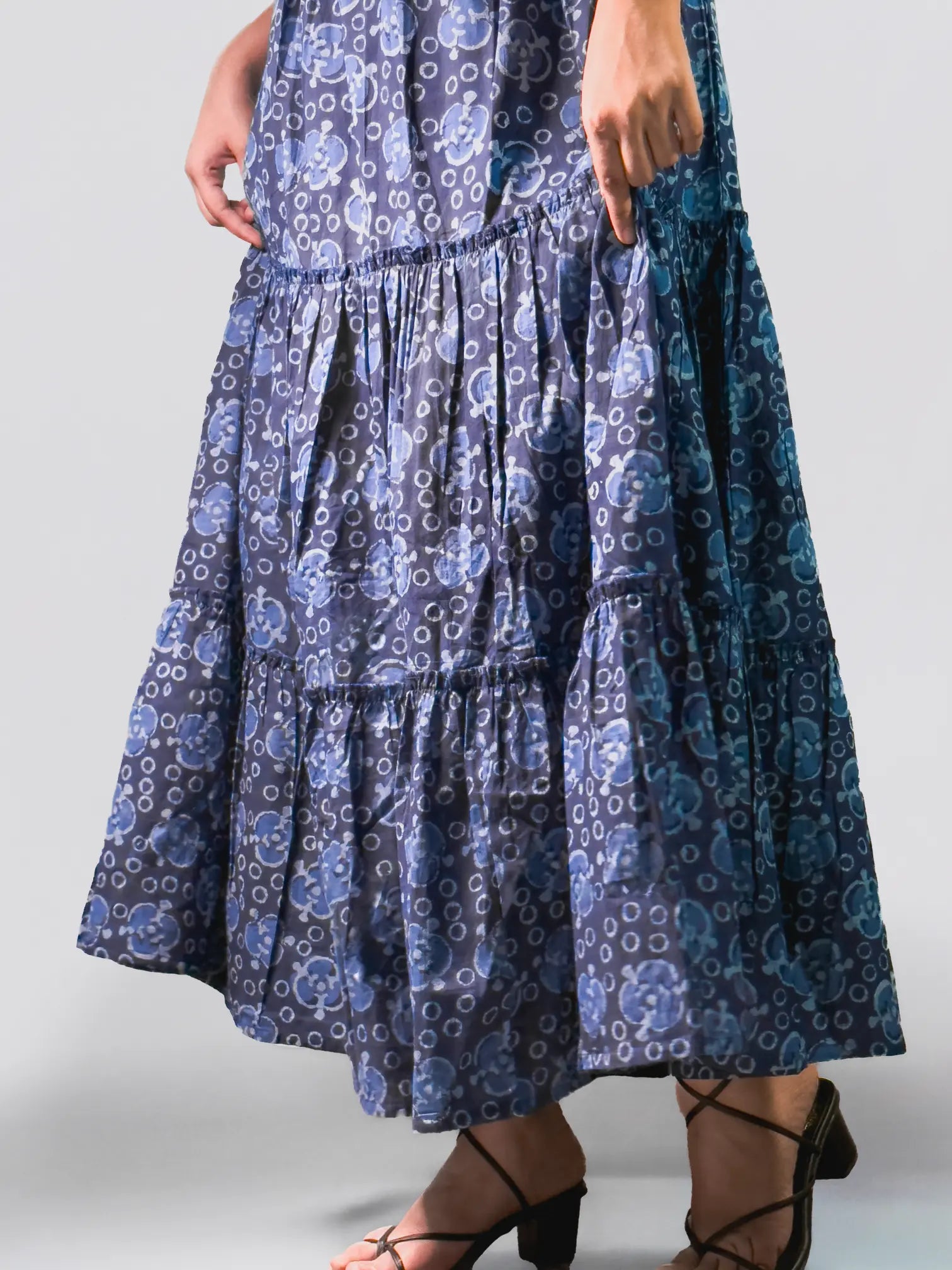 Indigo Blue Floral Printed Dress with Button Front
