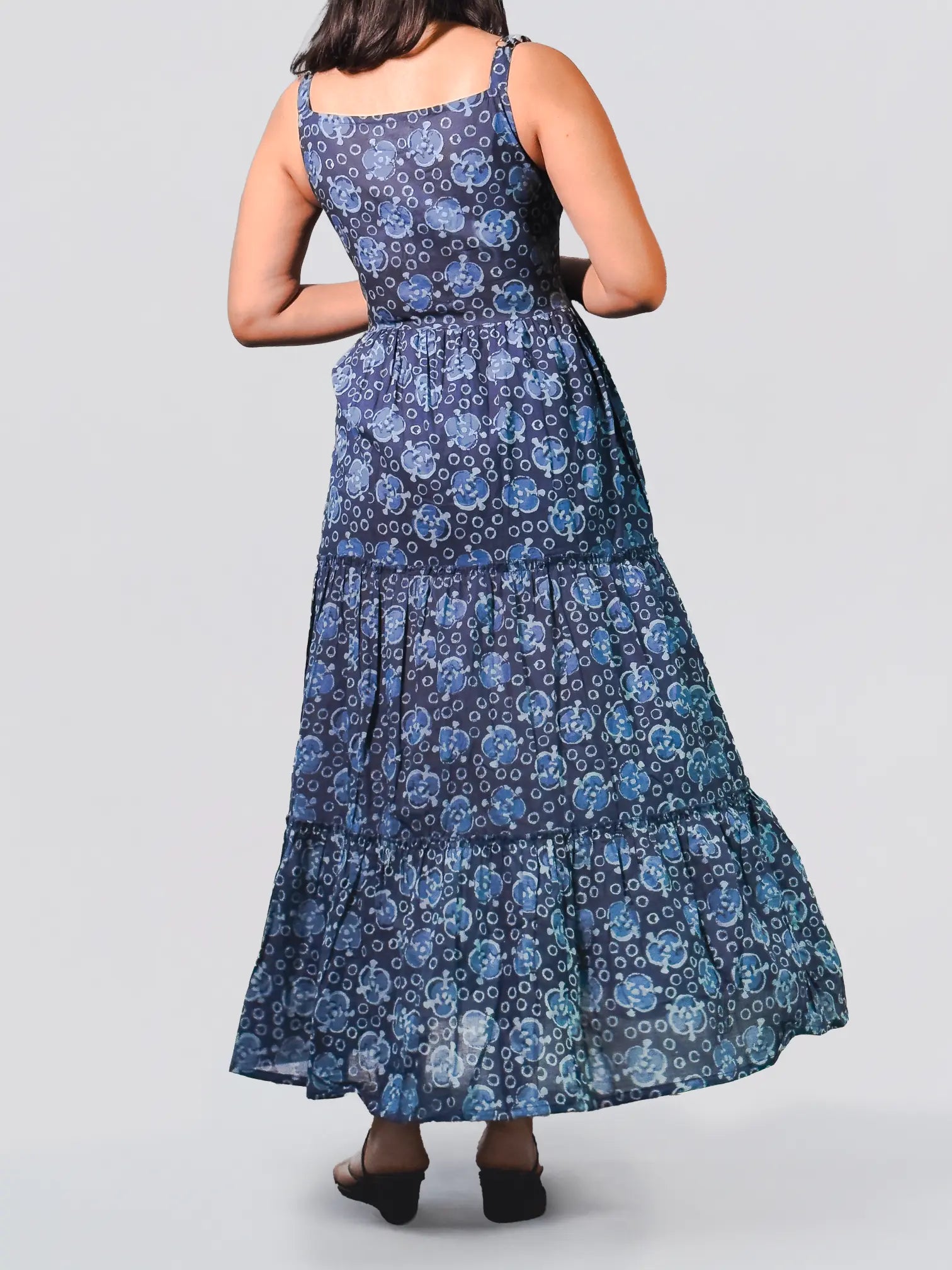 Indigo Blue Floral Printed Dress with Button Front